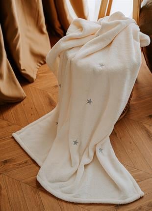 Myroka Welsoft Battaniye Krem Yıldız Desen Nakışlı