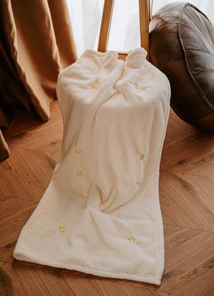 Myroka Welsoft Battaniye Krem Papatya Desen Nakışlı