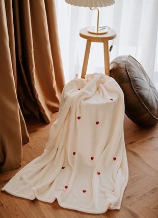 Myroka Welsoft Battaniye Krem Kalp Desen Nakışlı