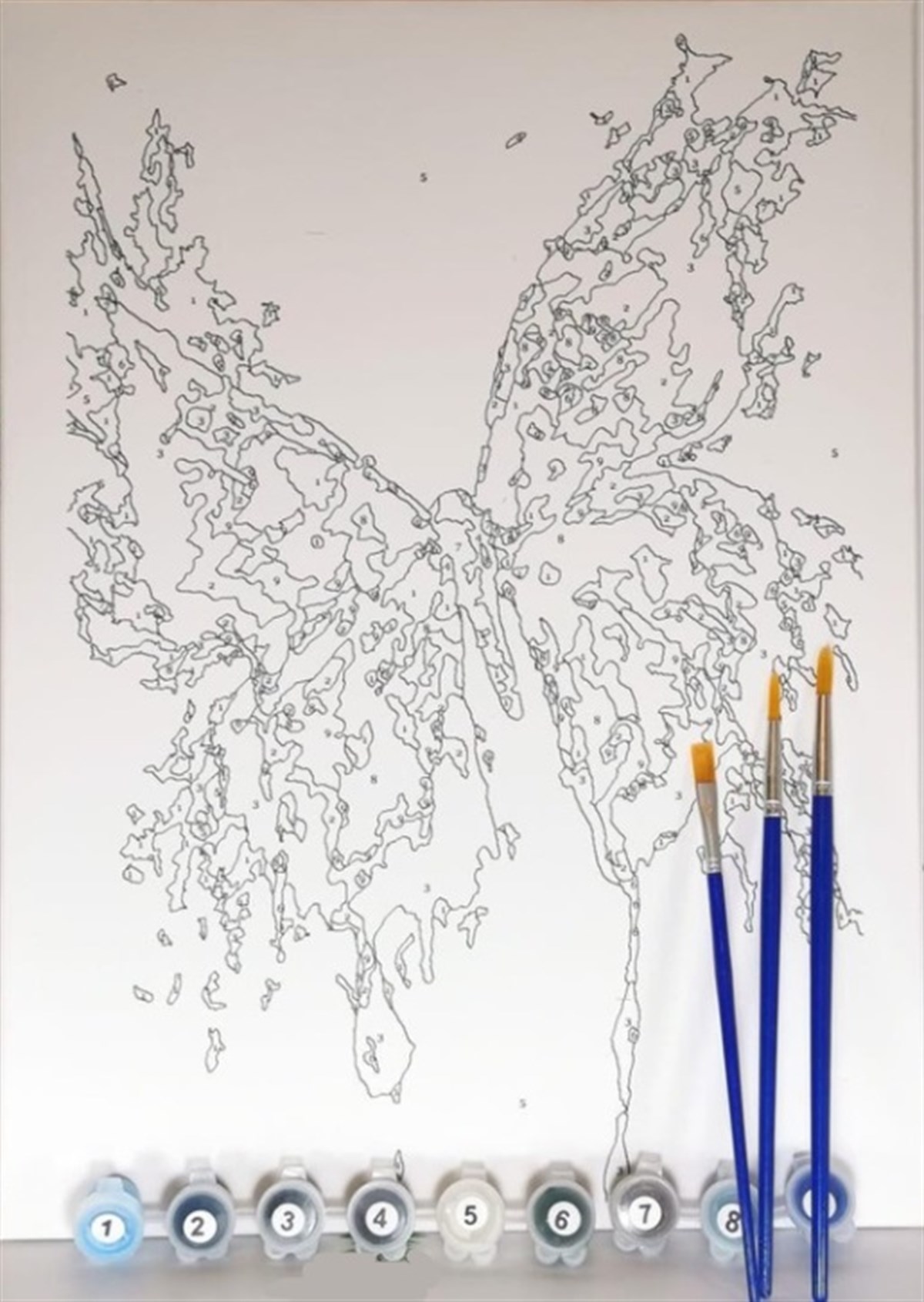 Sayılarla Tuval Boyama Ahşap Çerçeveli Mavi Kelebek + Fırçalar + Akrilik  Boyalar