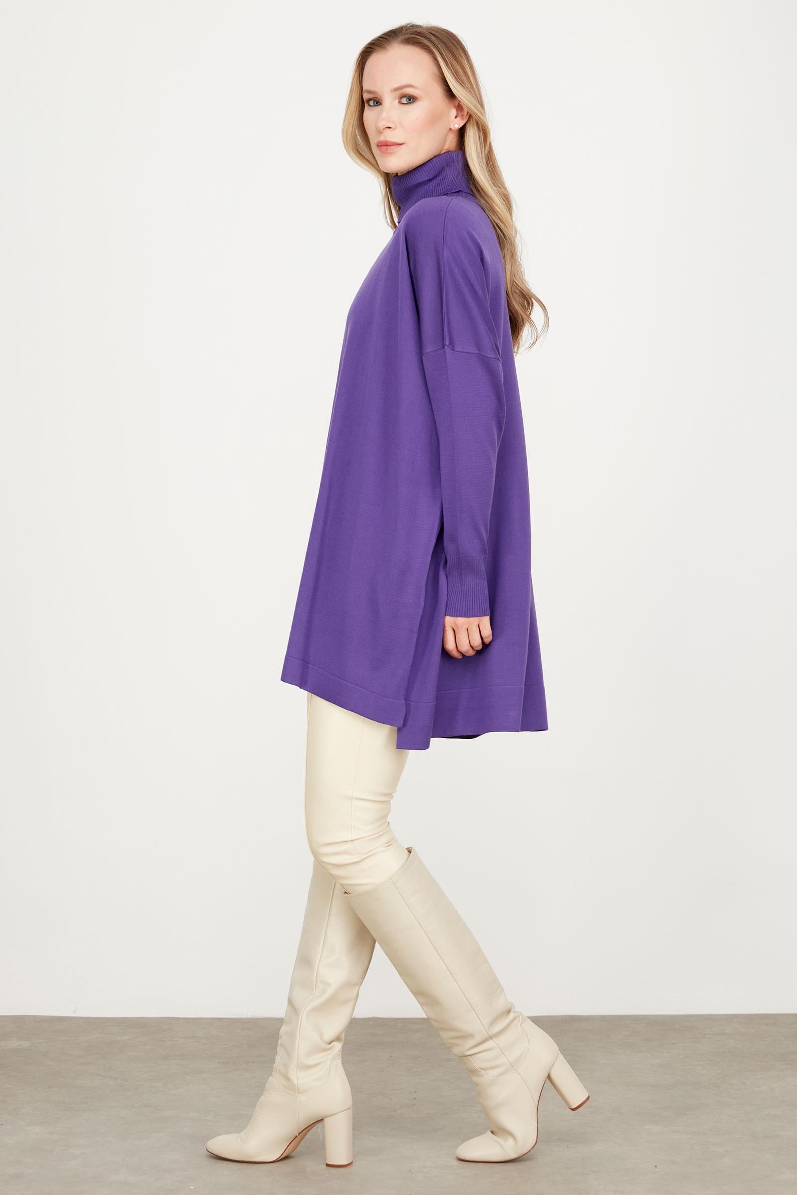 Balıkçı Yaka Oversize Basic Triko Tunik MOR
