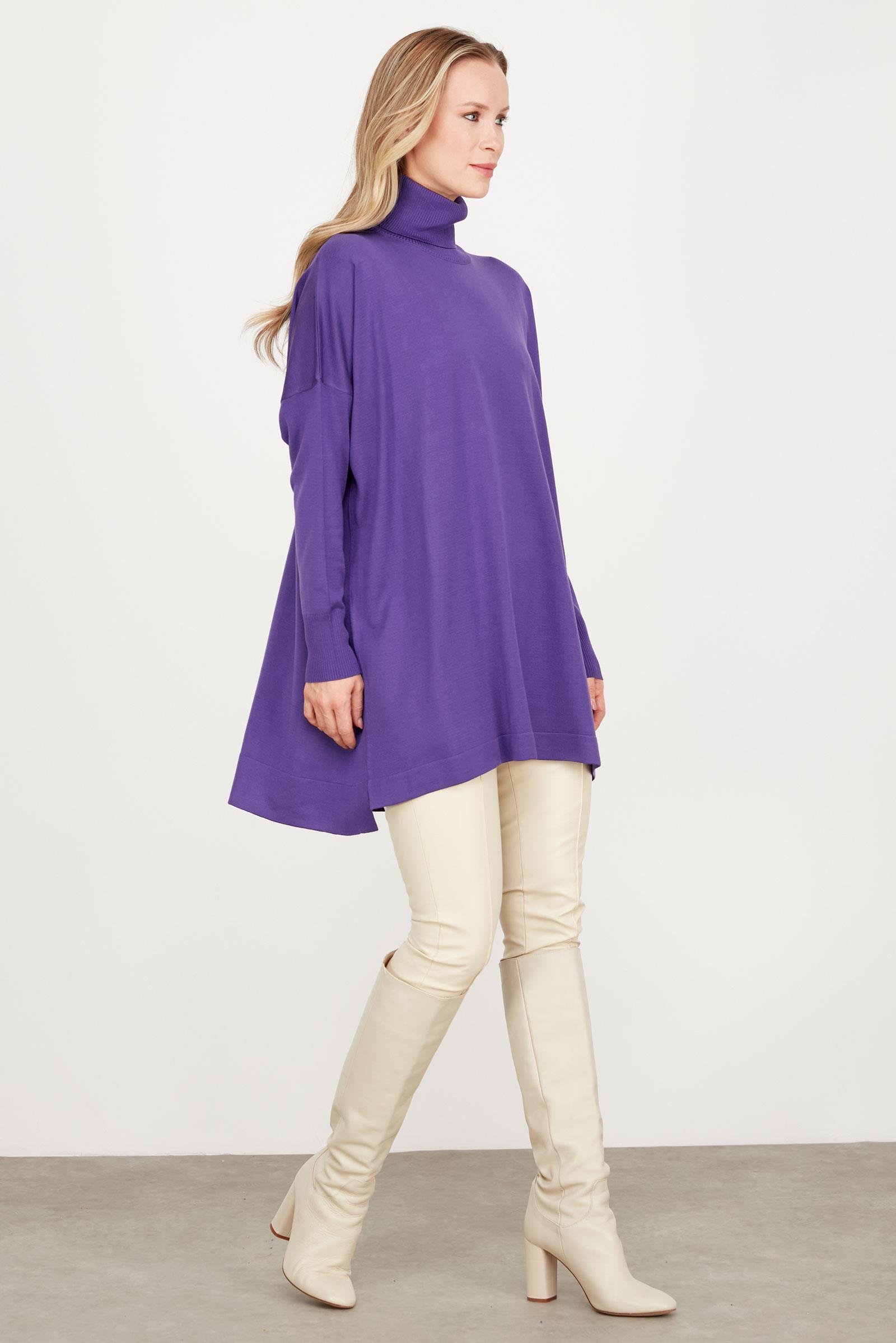 Balıkçı Yaka Oversize Basic Triko Tunik MOR