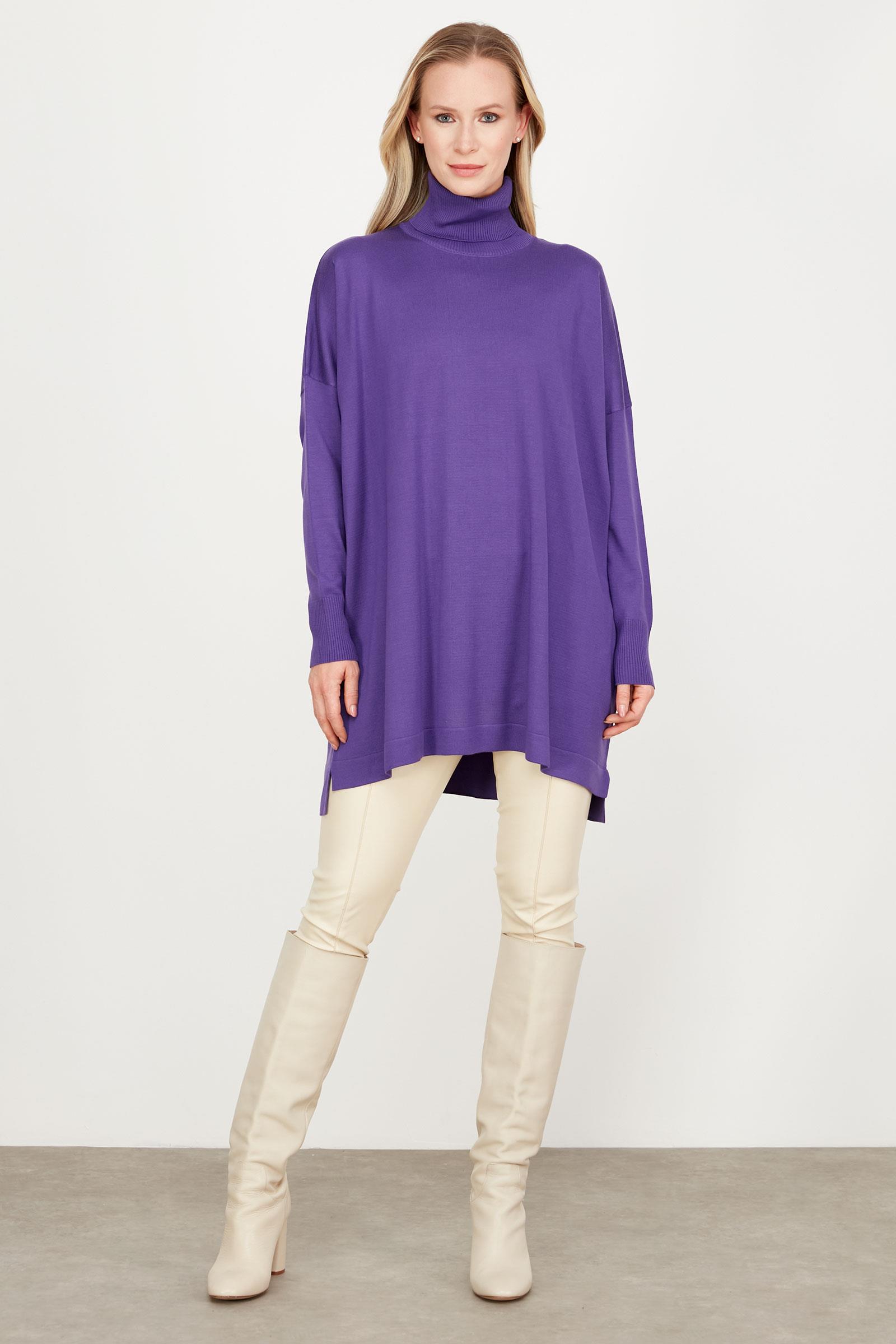 Balıkçı Yaka Oversize Basic Triko Tunik MOR