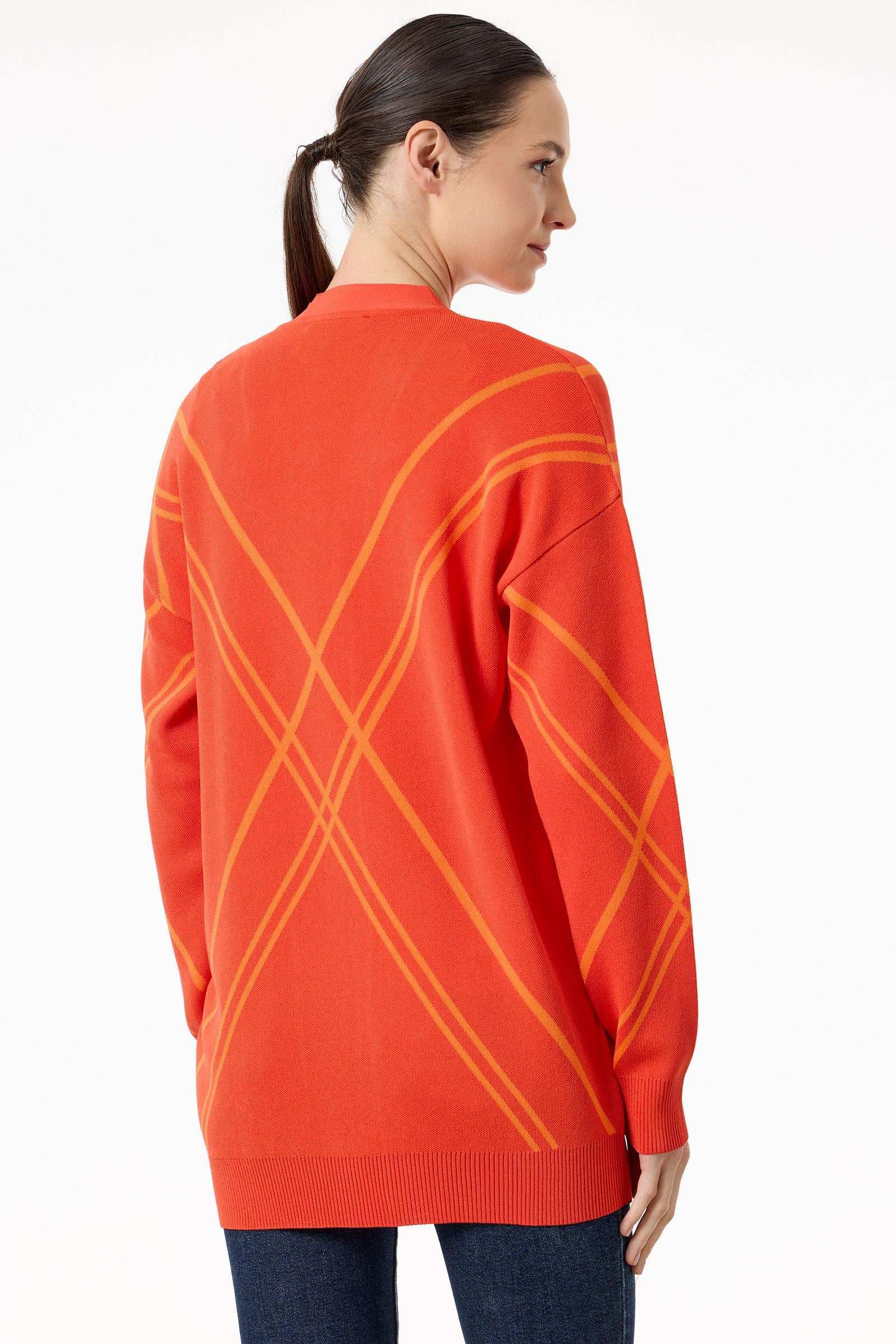 Cepli Verev Çizgili Rayon Hırka MERCAN ORANJ