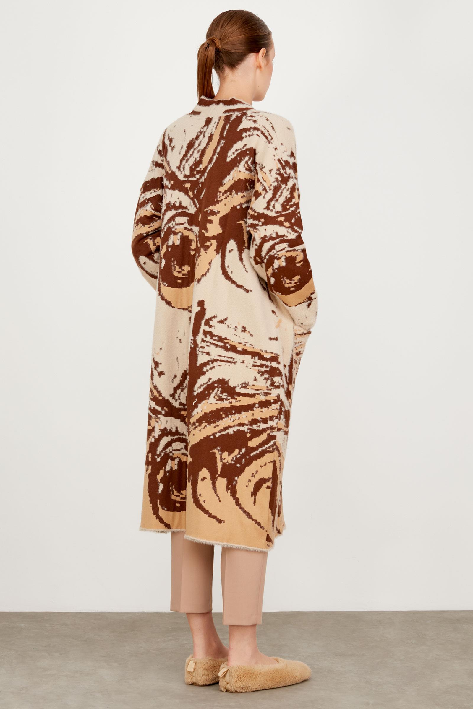 DALGA DESENLİ MİNK HIRKA KAHVE