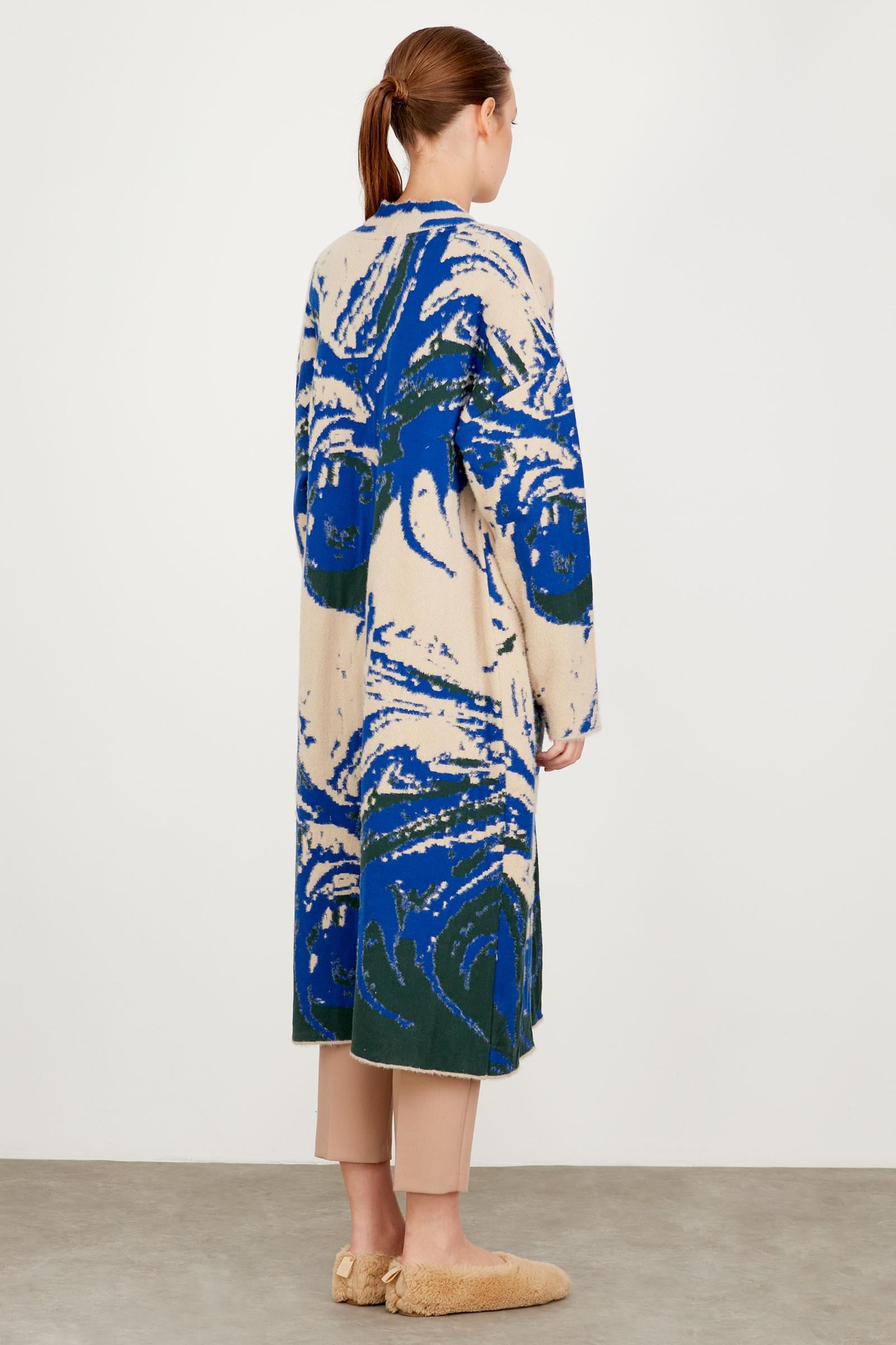 DALGA DESENLİ MİNK HIRKA SAKS