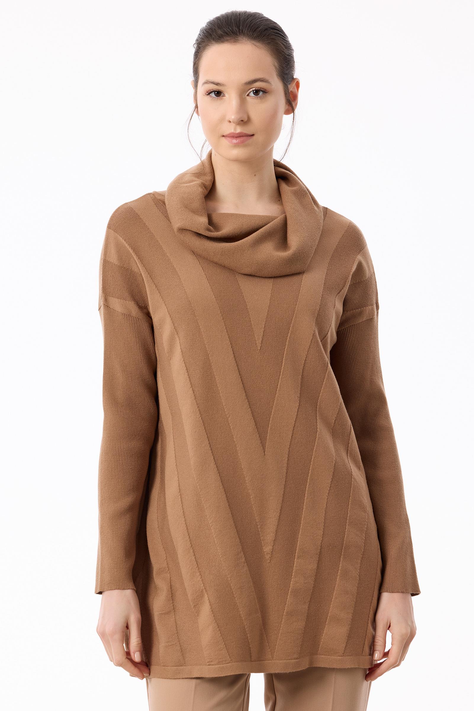Degaje Yaka Triko Tunik CAMEL