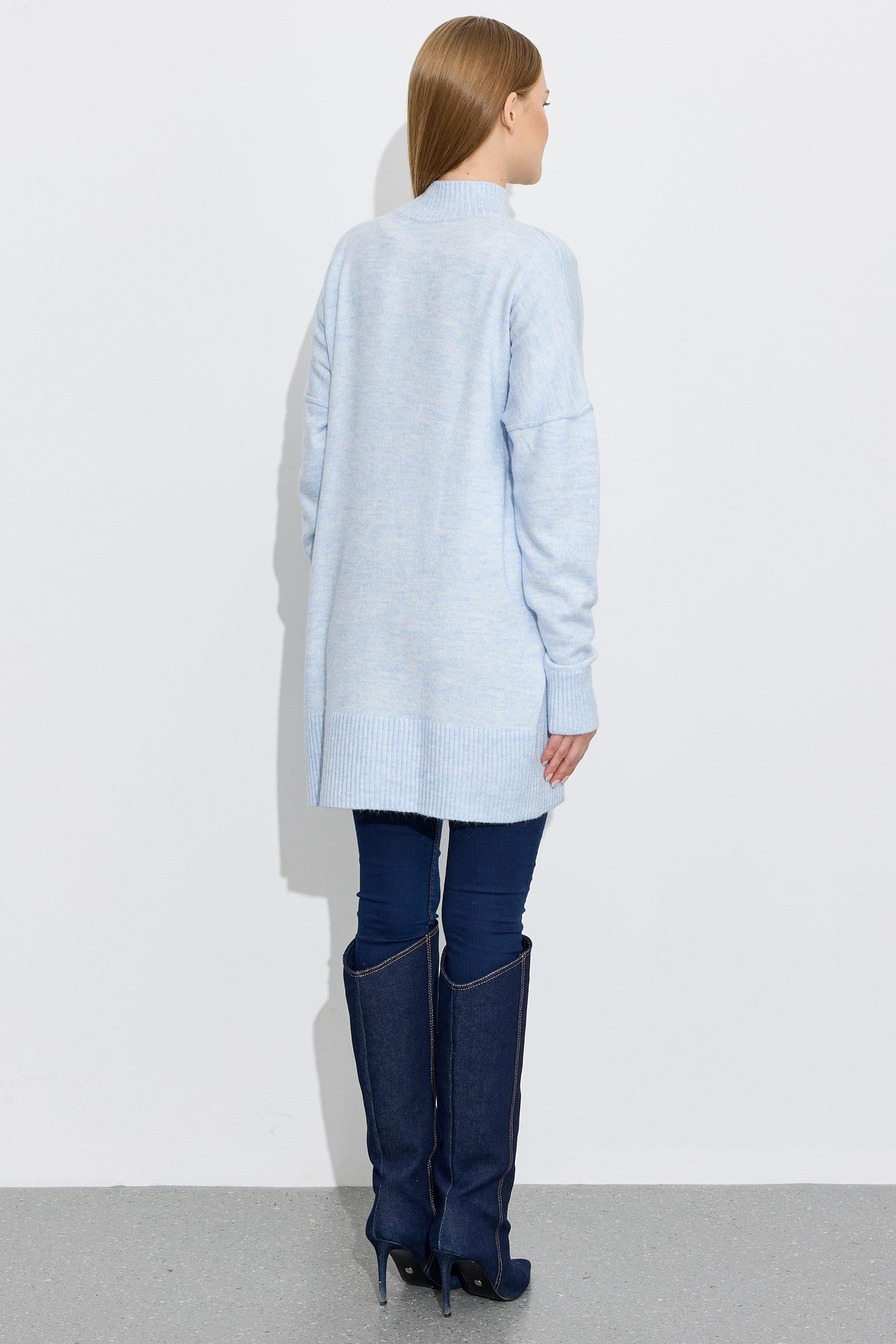 Dikiş Detaylı Basic Triko Tunik MAVİ