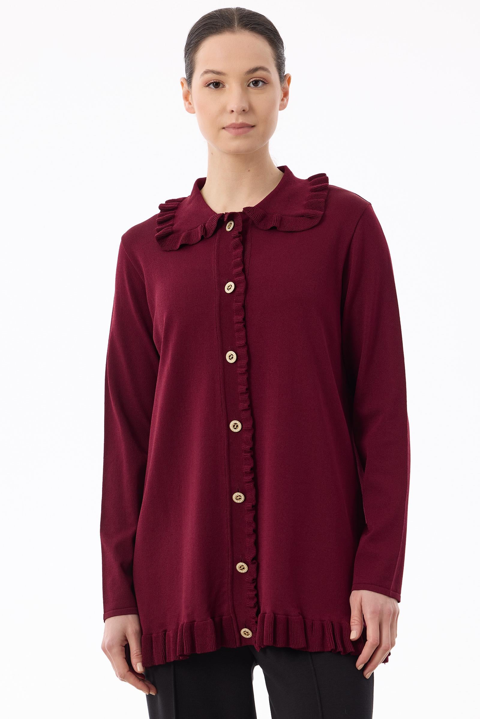 Fırfır Detaylı Rayon Hırka BORDO