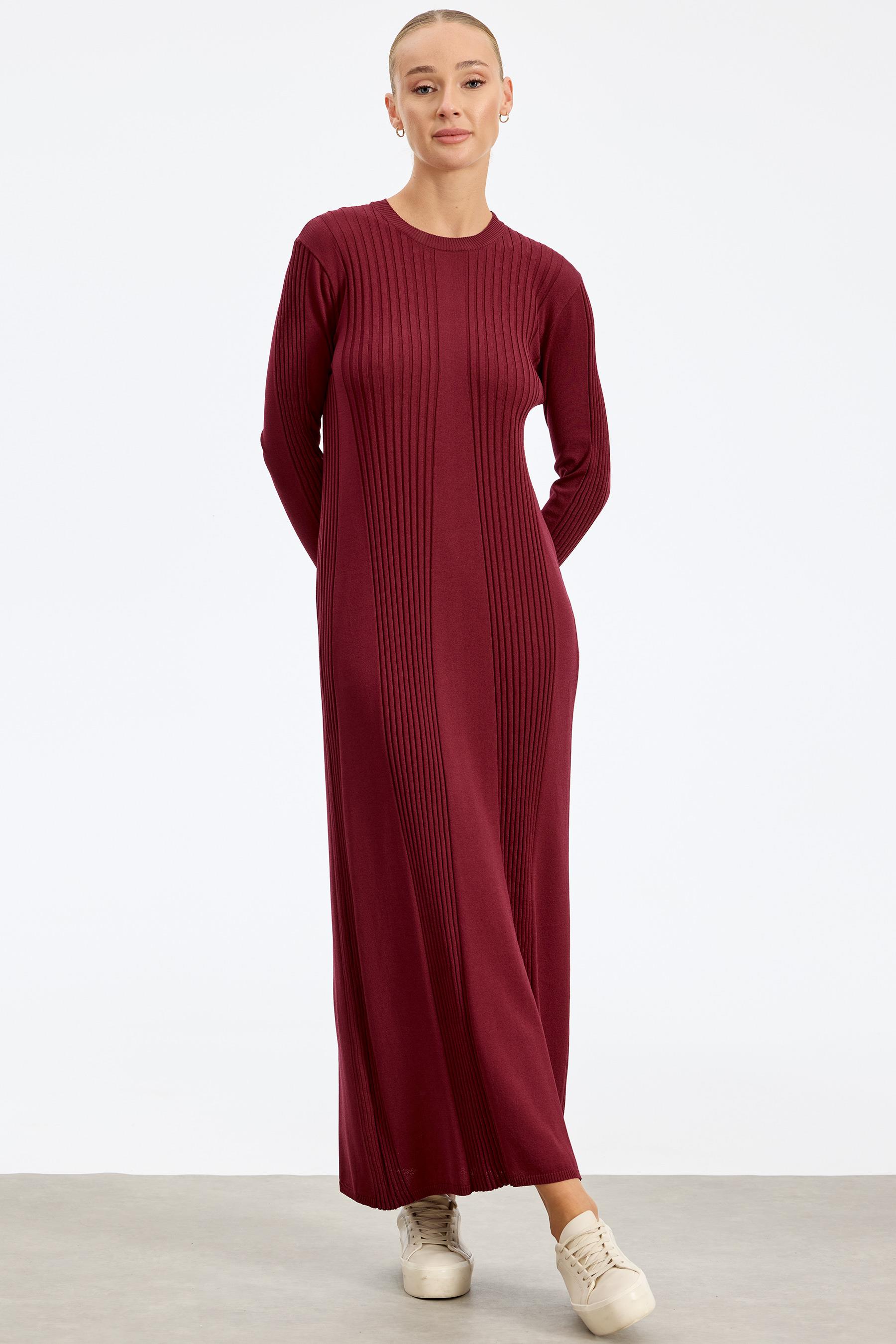 Fitil Detaylı Rayon Elbise VİŞNE