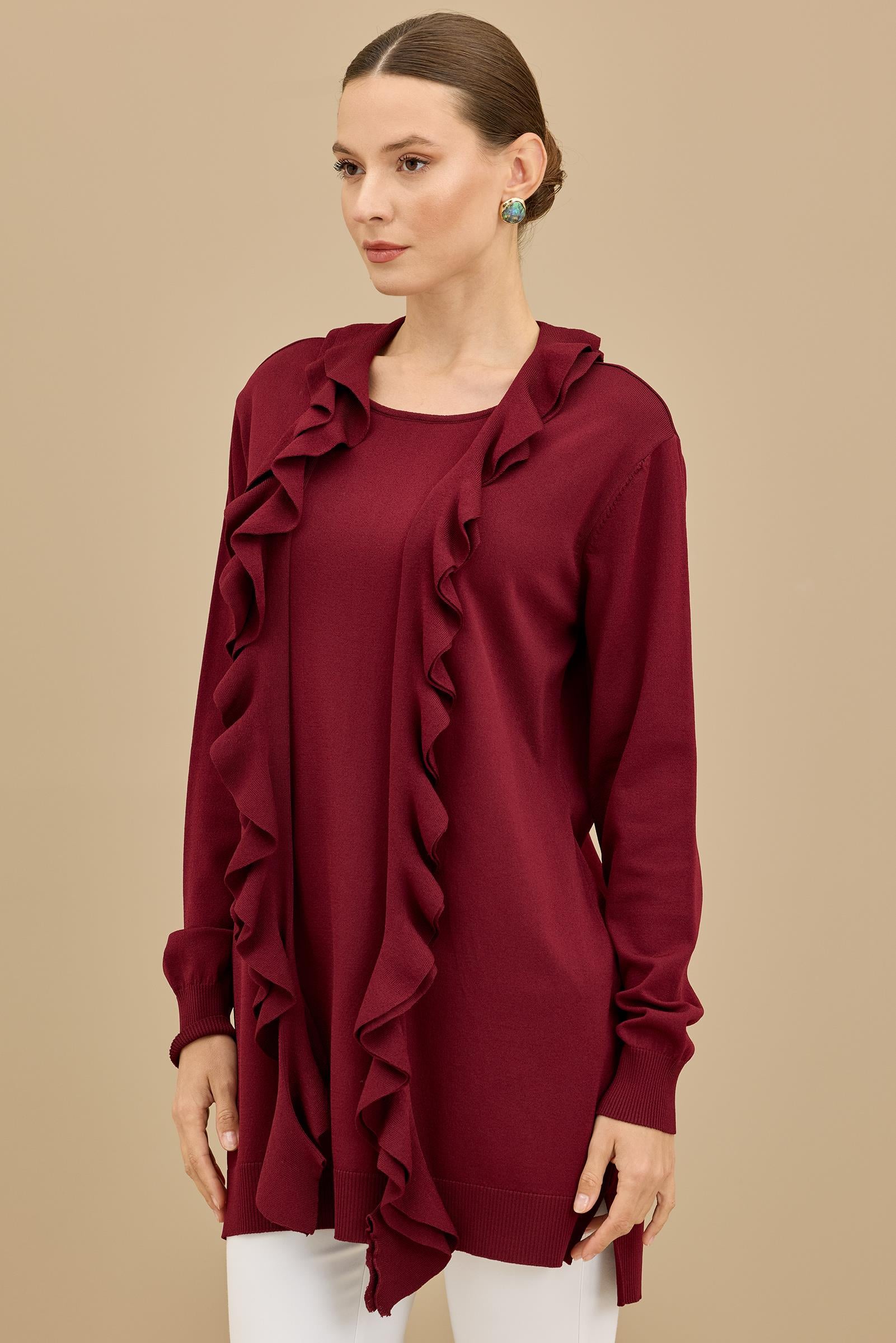 Fular Detaylı Rayon Tunik BORDO