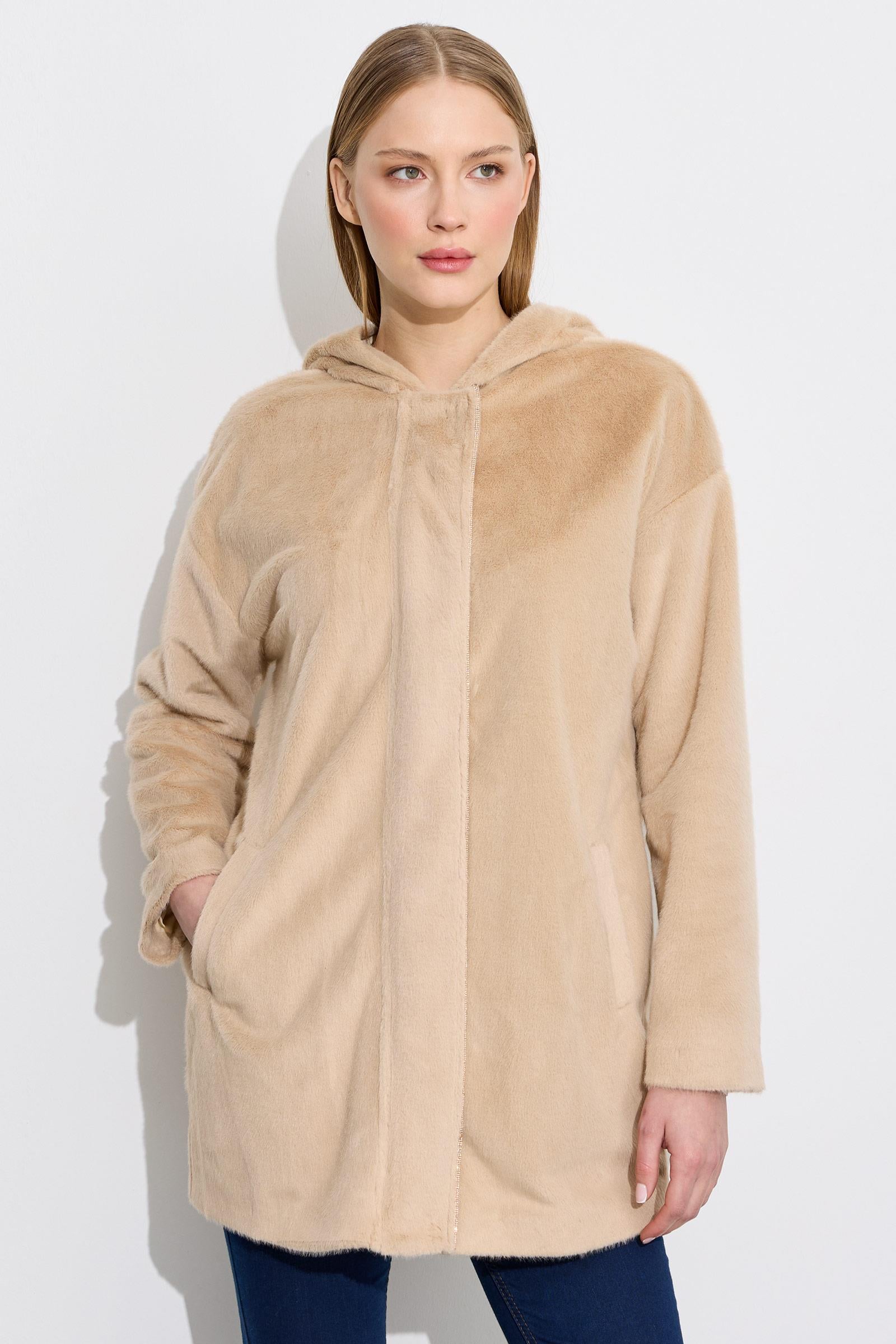 Gizli Patı Straz Taşlı Kürk Kaban CAMEL