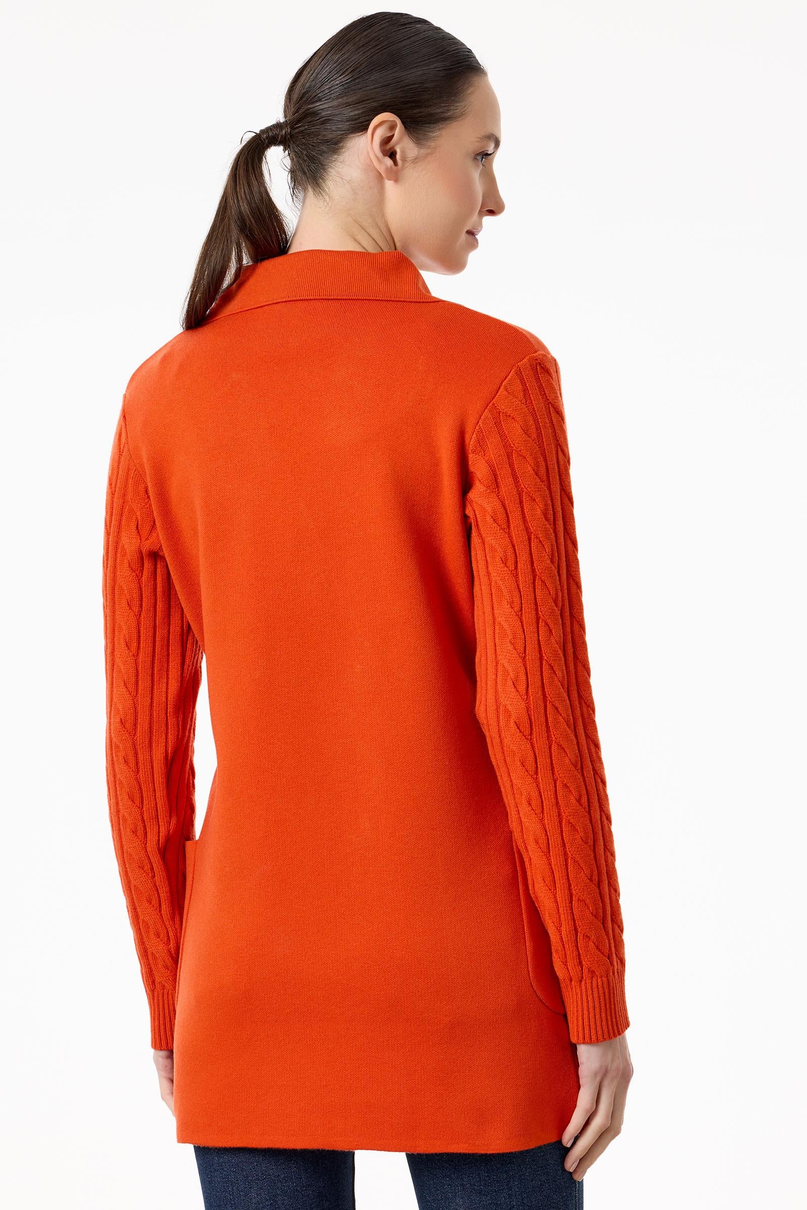 Kolları Saç Örgülü Triko Blazer Ceket ORANJ