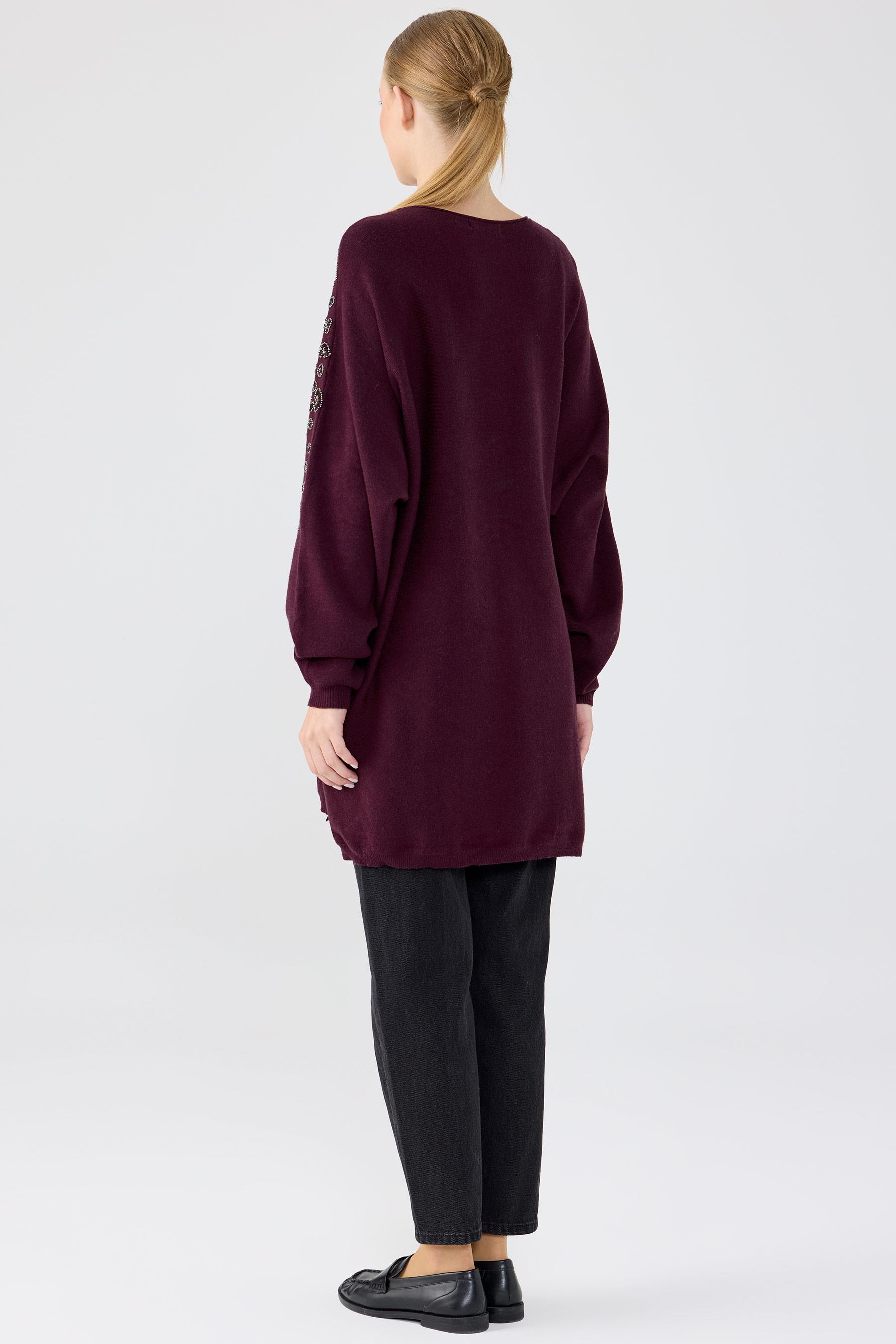 Leopar Taş işlemeli Bluz MÜRDÜM