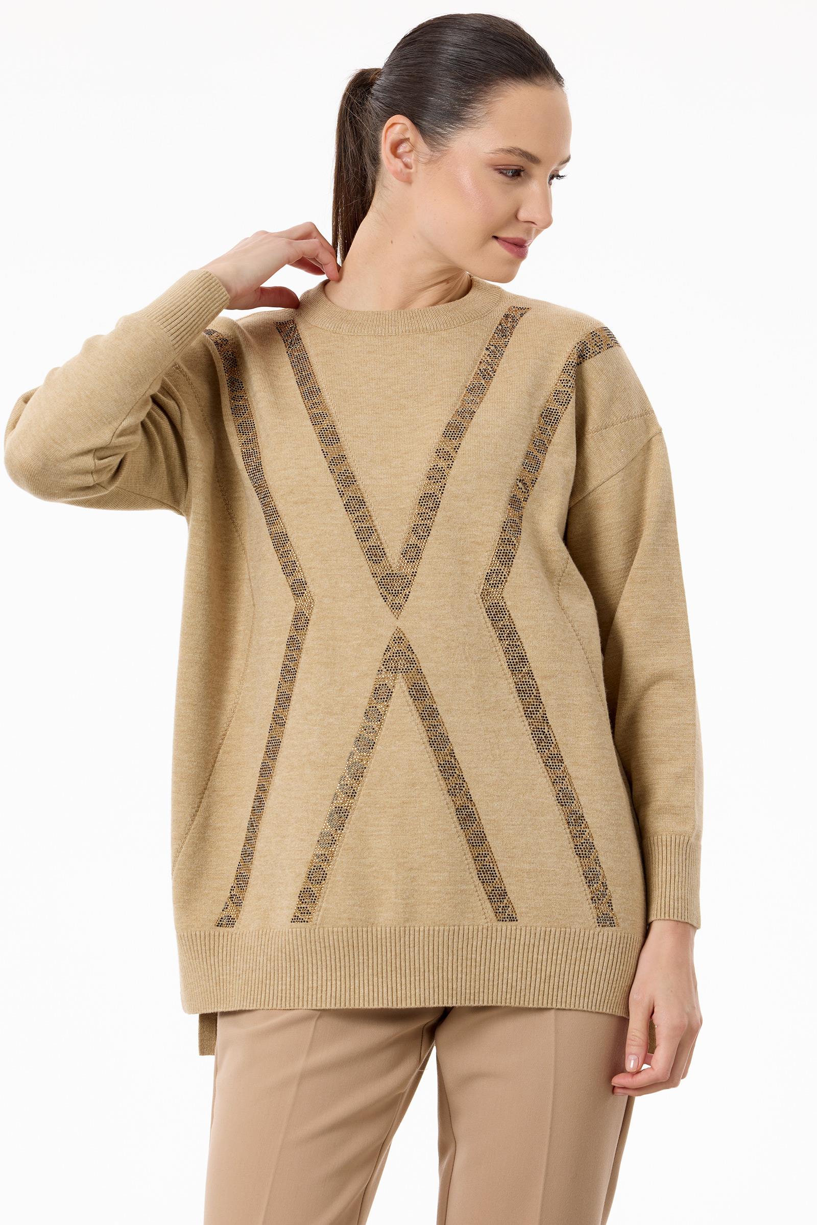 Leopar Taşlı Triko Tunik HAKİ