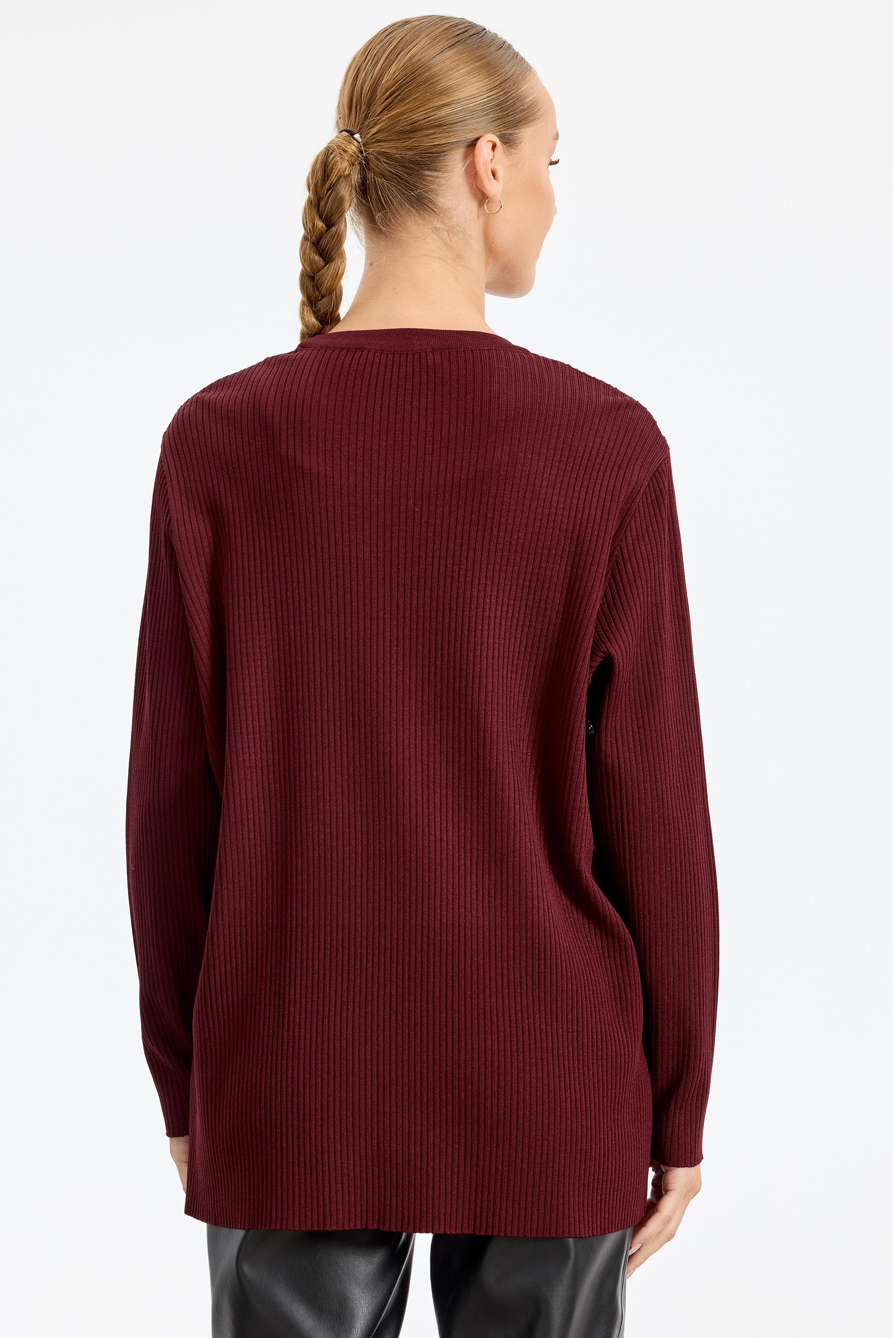 Önü Taş Baskı Rayon Tunik BORDO