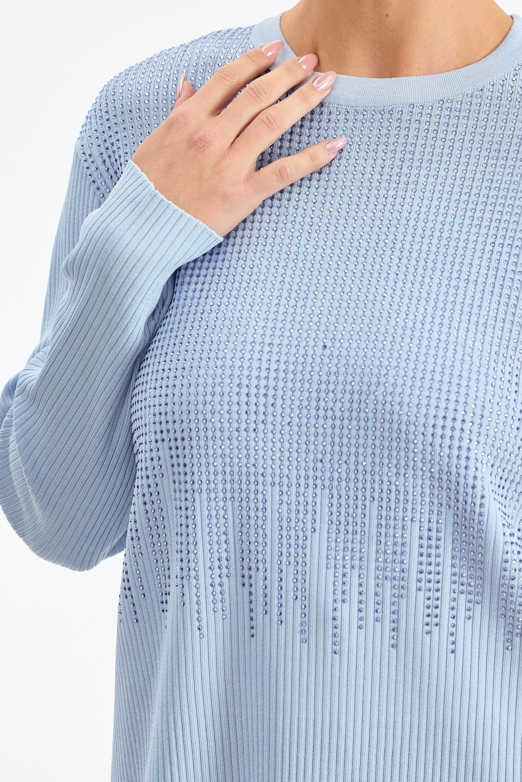 Önü Taş Baskı Rayon Tunik MAVİ