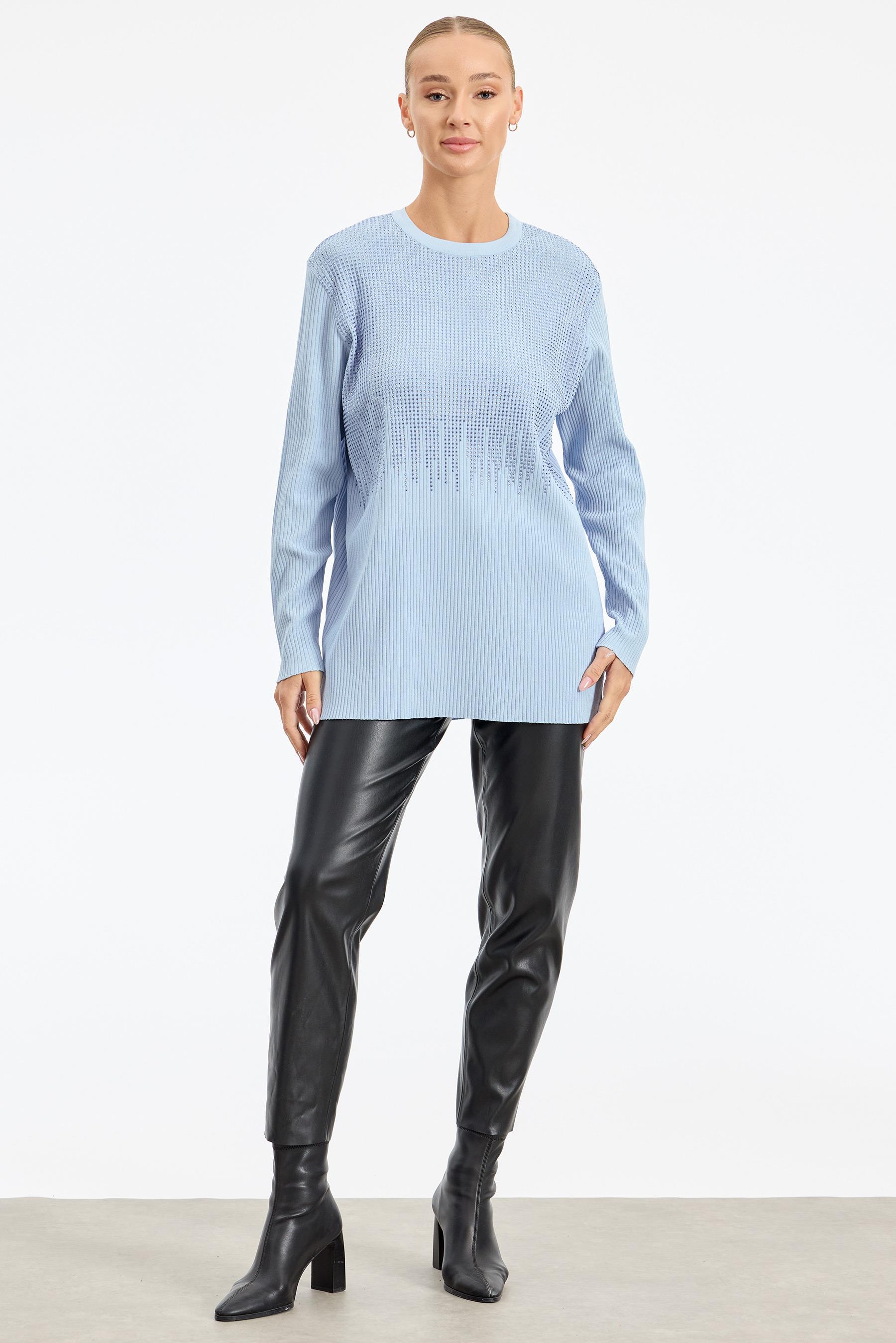 Önü Taş Baskı Rayon Tunik MAVİ