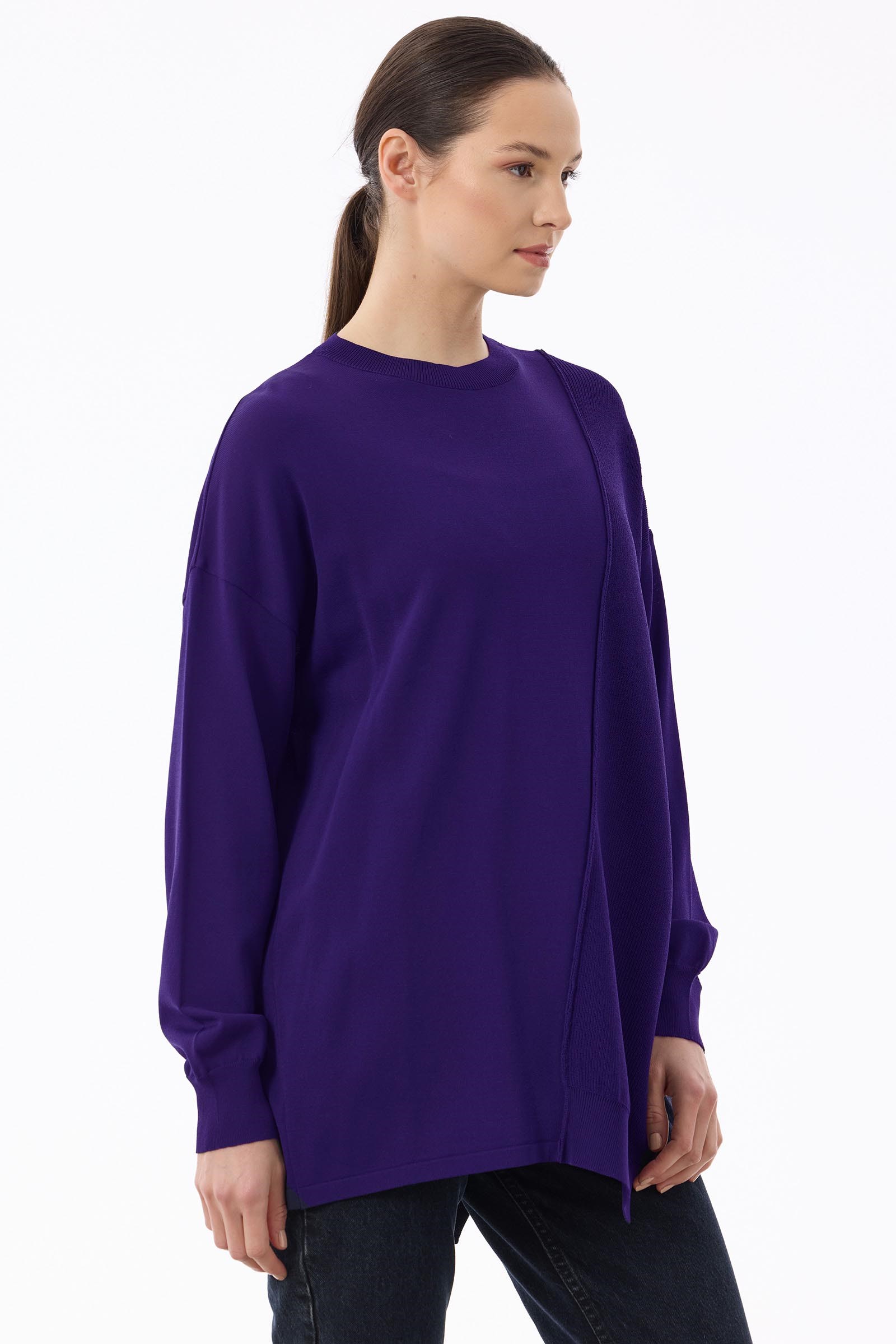Örgü Detaylı Rayon Tunik KOYU MOR