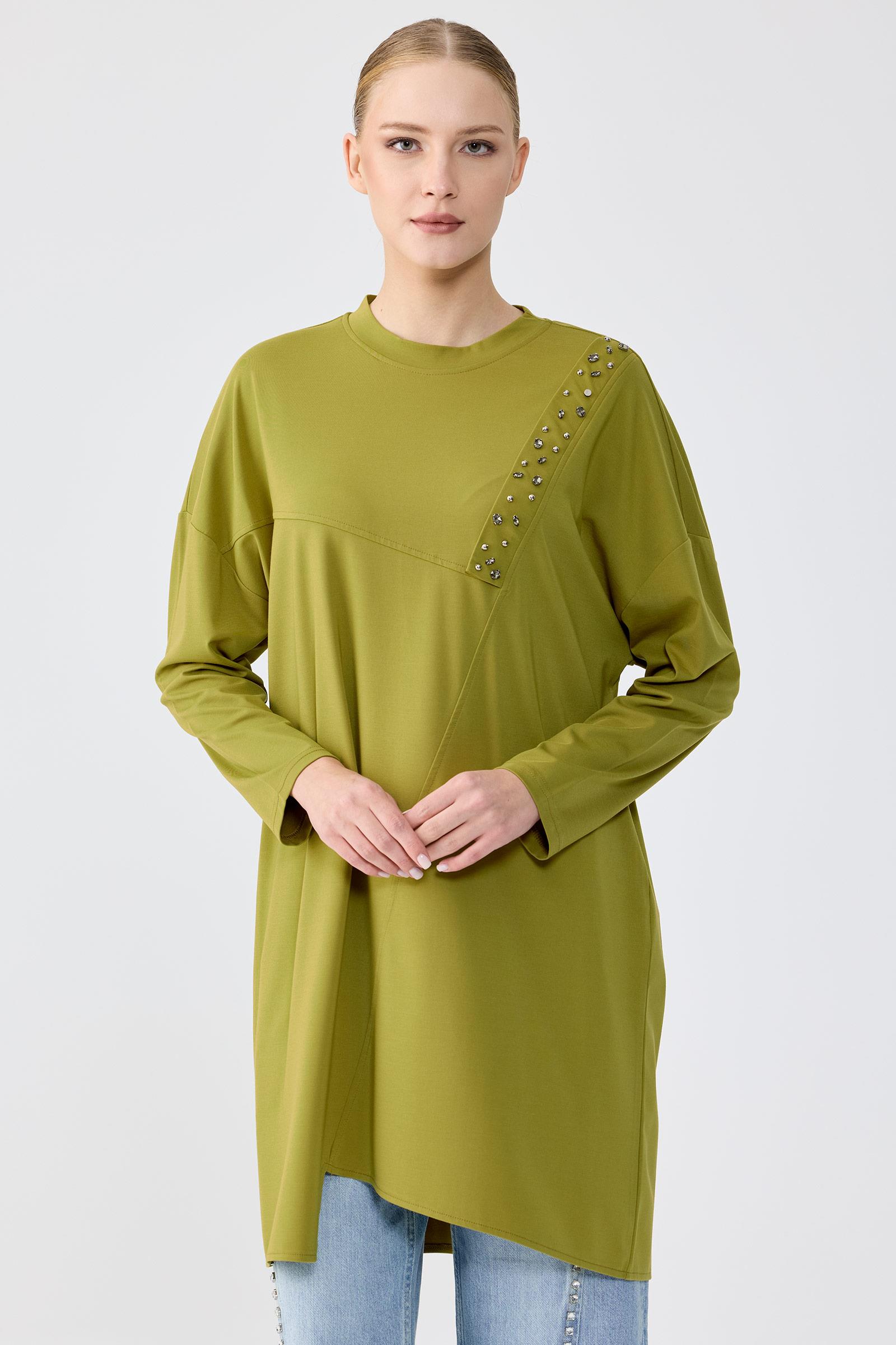 Kupra Kombinli Taşlı Tunik YEŞİL