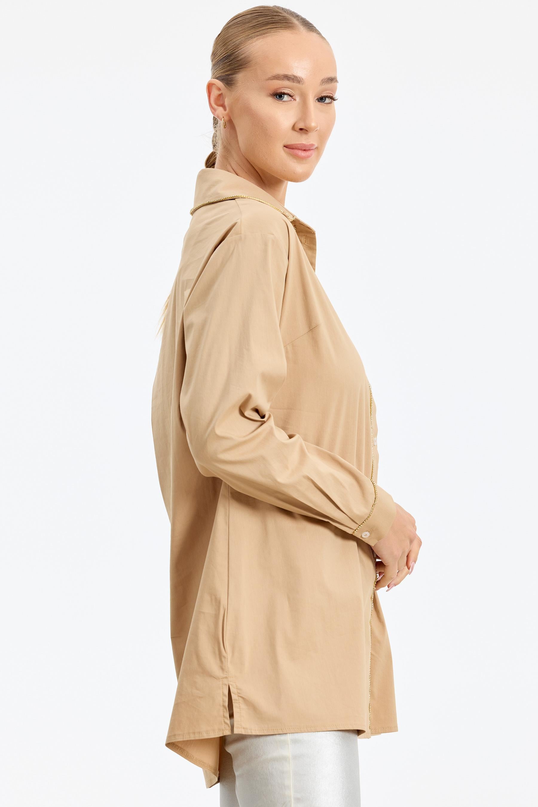 Straz Taş Detaylı Poplin Gömlek CAMEL