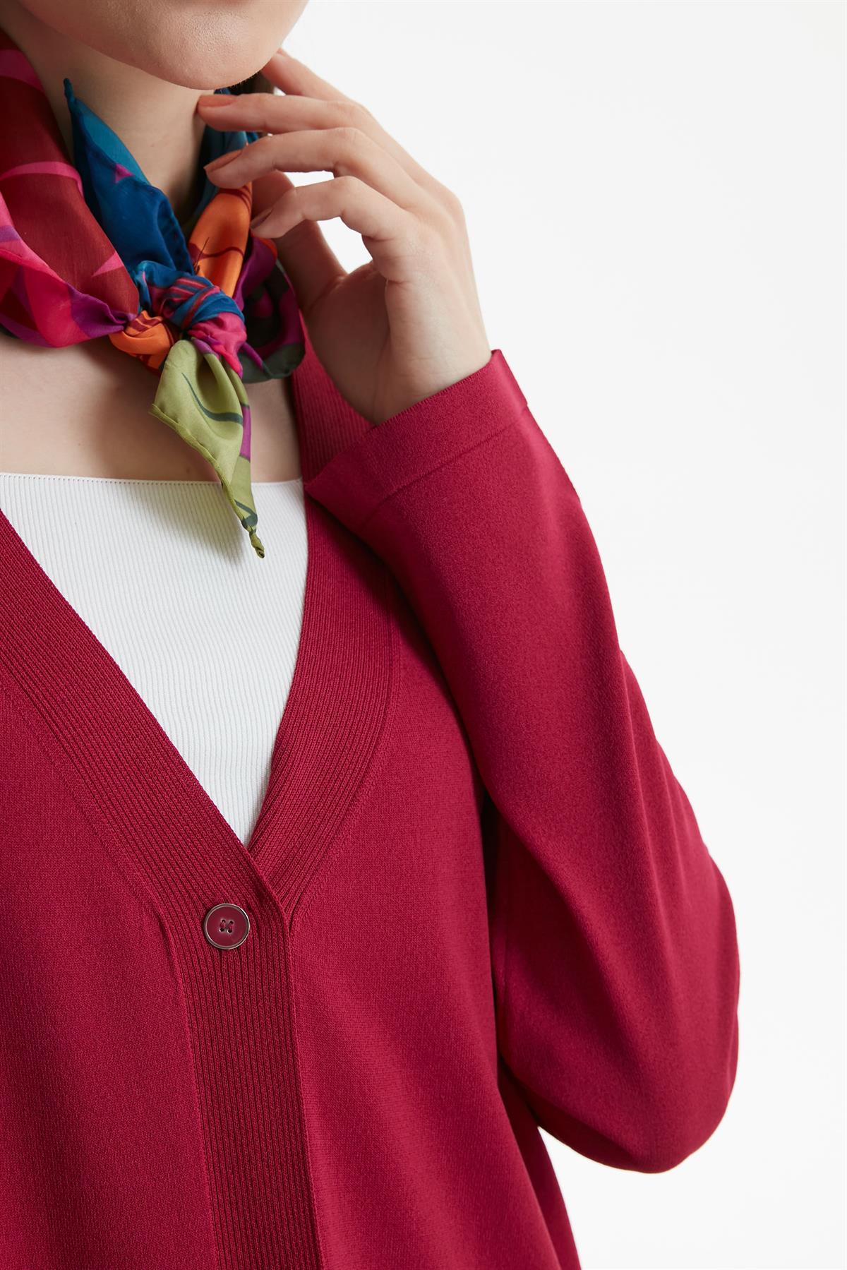 TERS  DİKİŞ DETAYLI RAYON HIRKA FUŞYA
