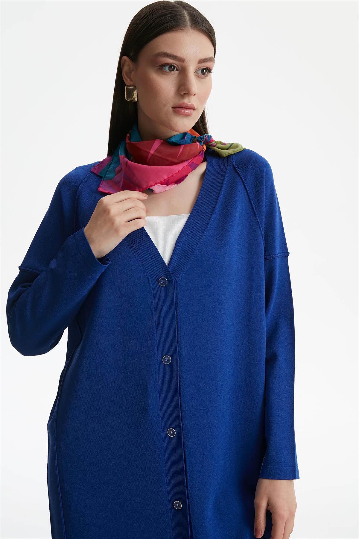 TERS  DİKİŞ DETAYLI RAYON HIRKA SAKS