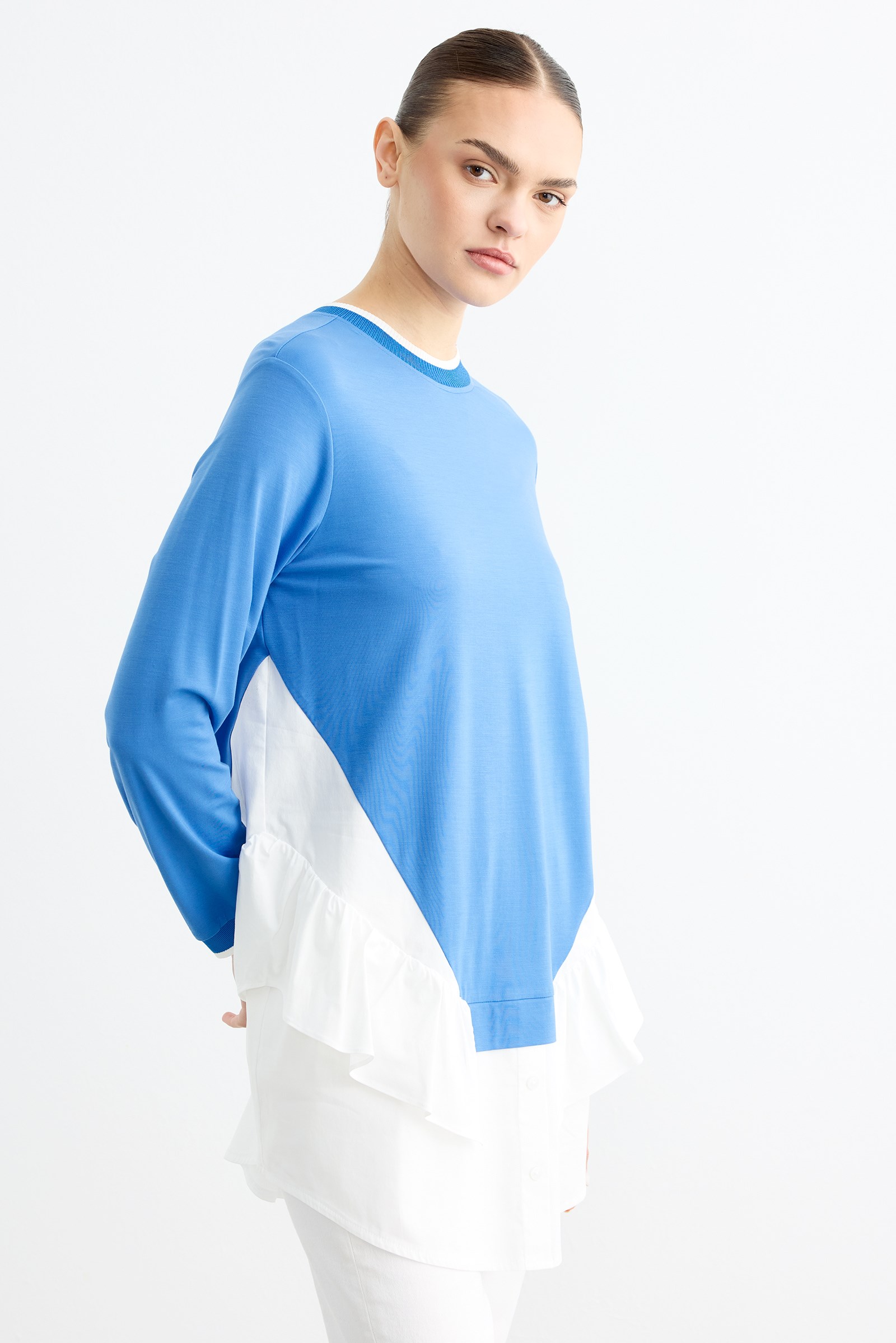 Poplin Mixli Volanlı Tunik SAKS