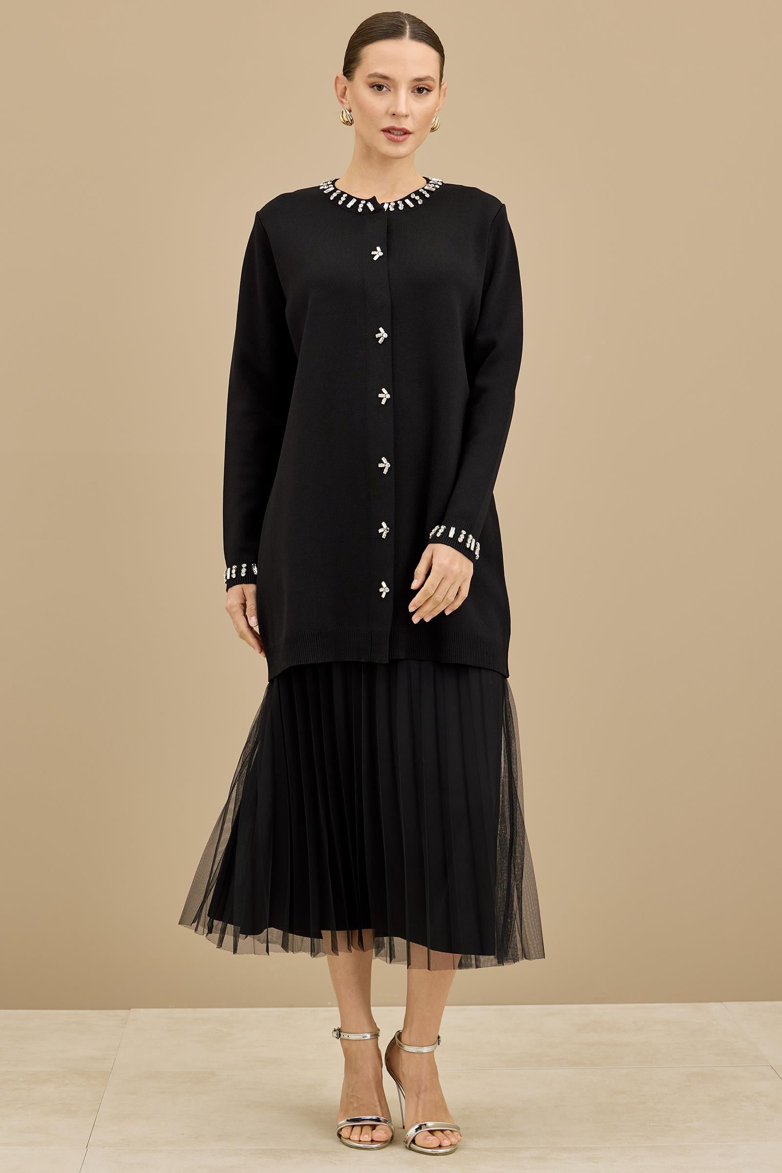Taş Detaylı Rayon Ceket SİYAH