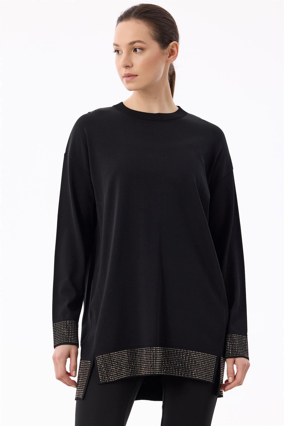 Taş Baskılı Rayon Tunik  SİYAH