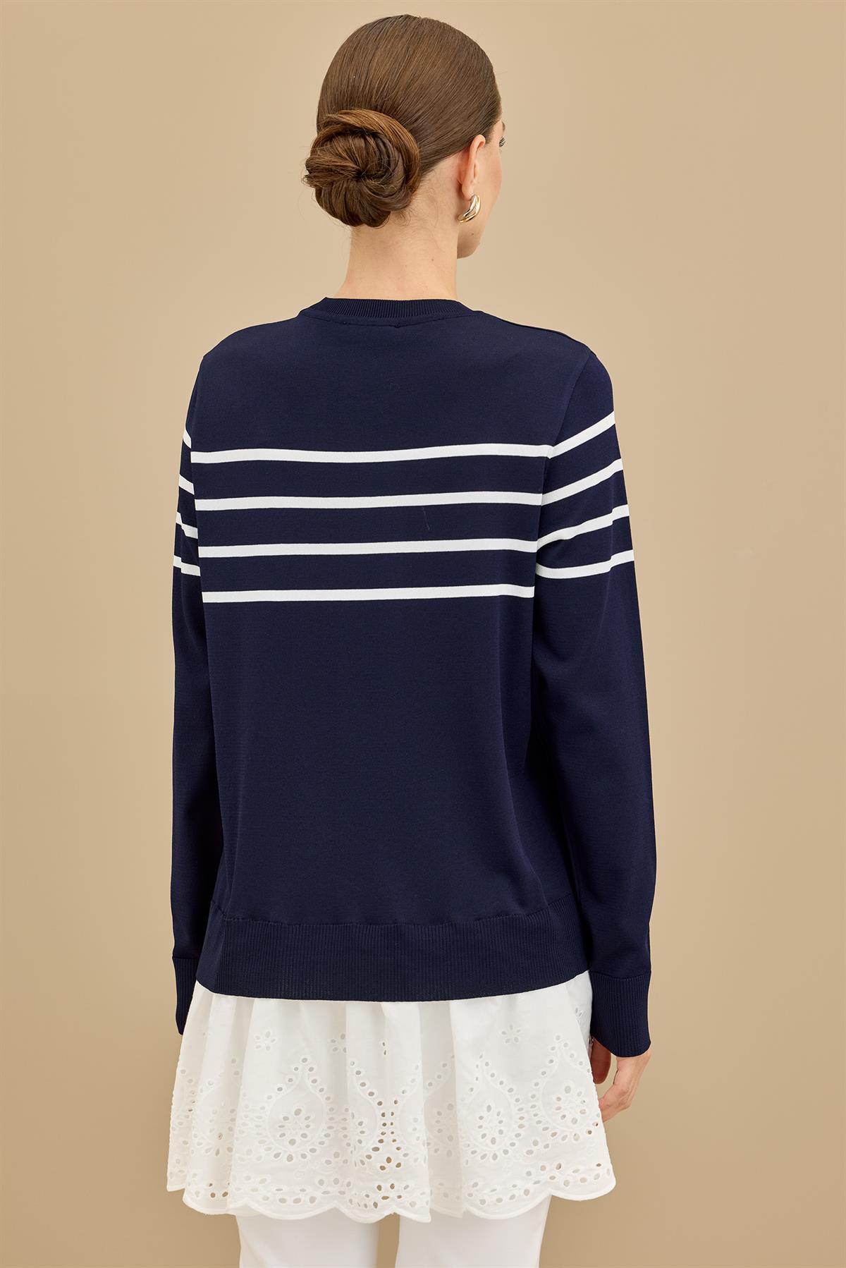 Arkası Güpür Çizgili Rayon Tunik LACİVERT