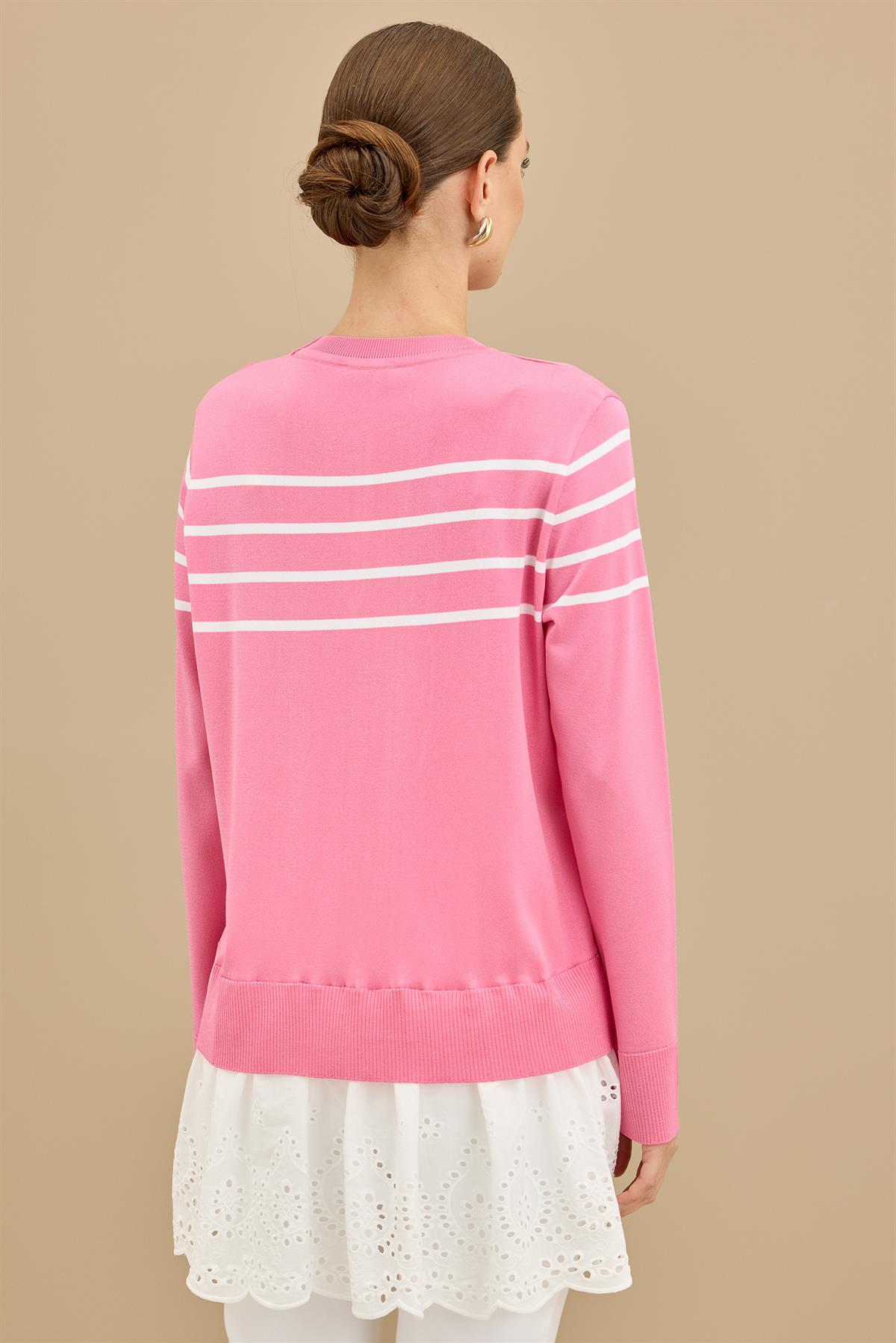 Arkası Güpür Çizgili Rayon Tunik PEMBE