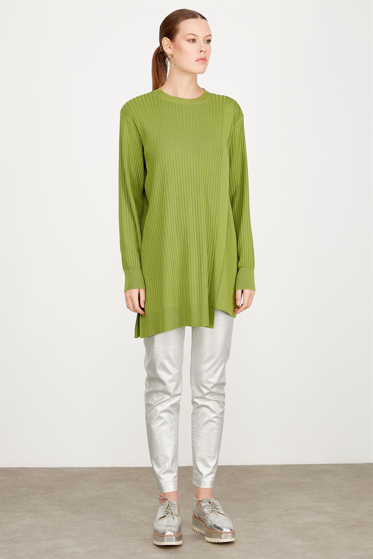 ASİMETRİK DETAYLI RAYON TUNİK YEŞİL