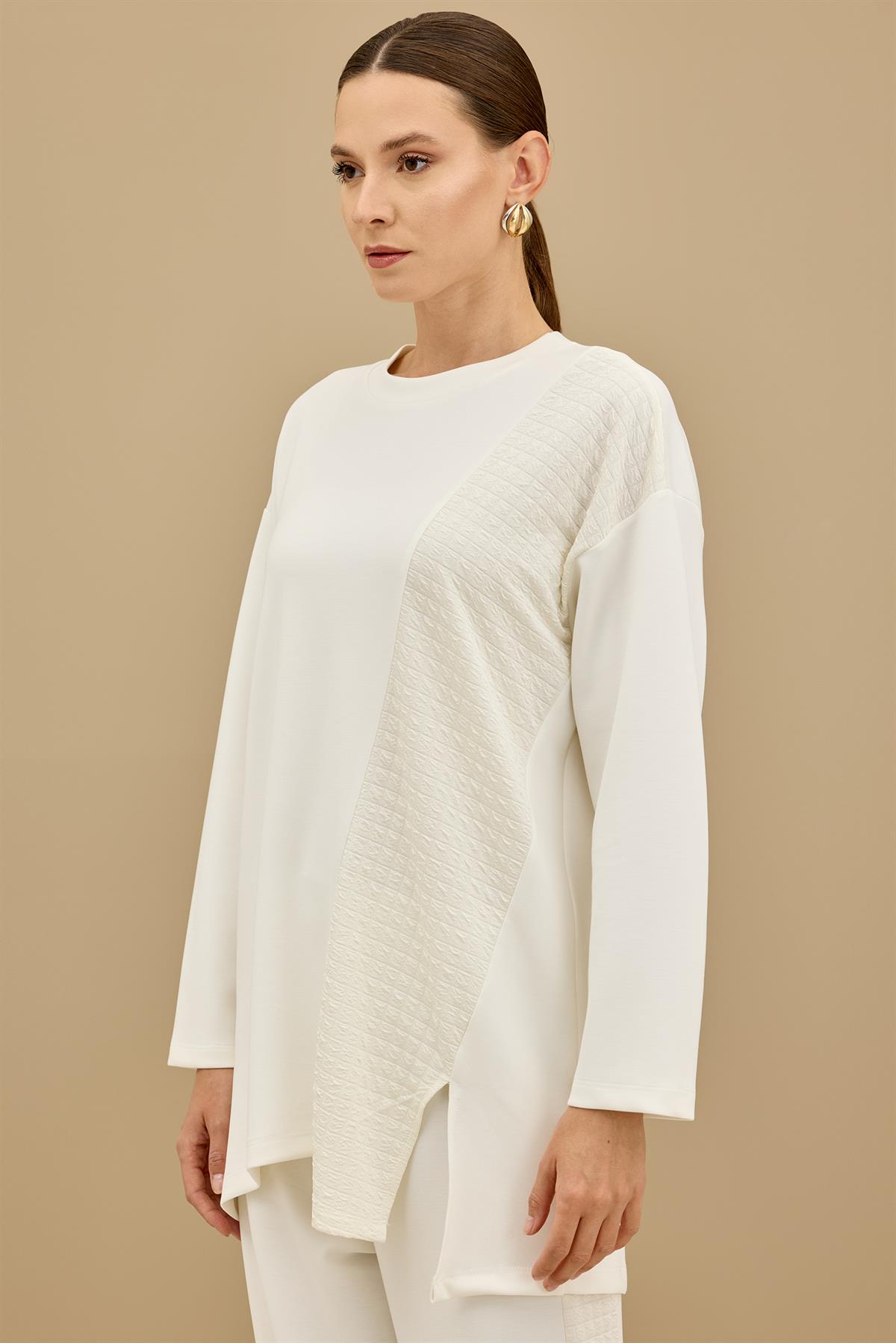 Asimetrik Garnili Pantolonlu Takım EKRU