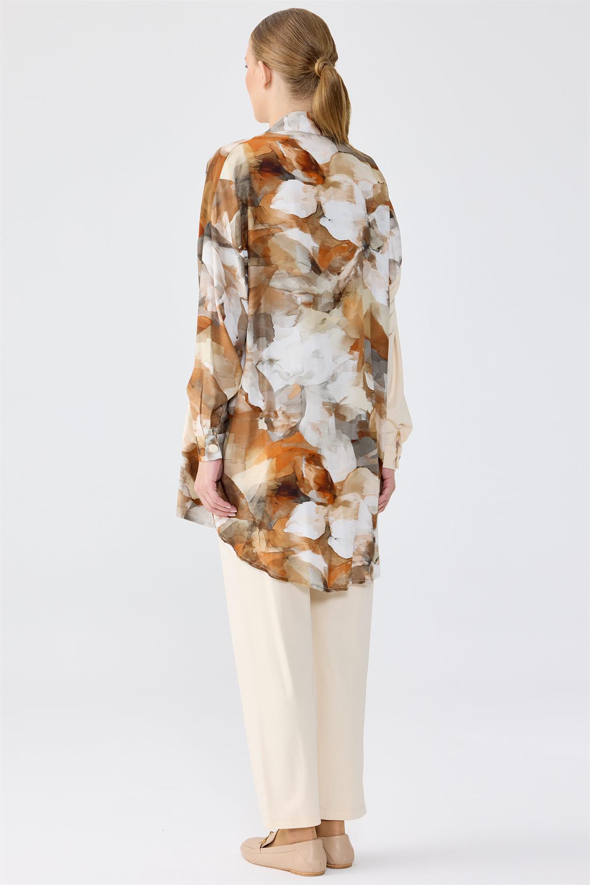 Asimetrik Kesim Suluboya Emprime 3Lü Takım BEJ