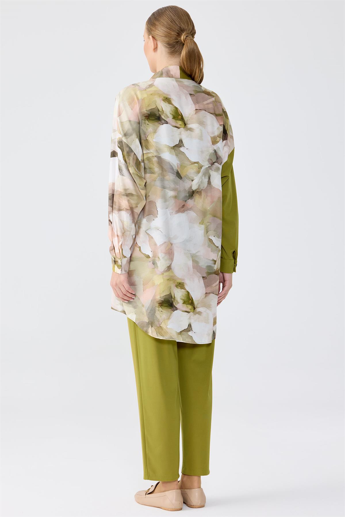 Asimetrik Kesim Suluboya Emprime 3Lü Takım YEŞİL