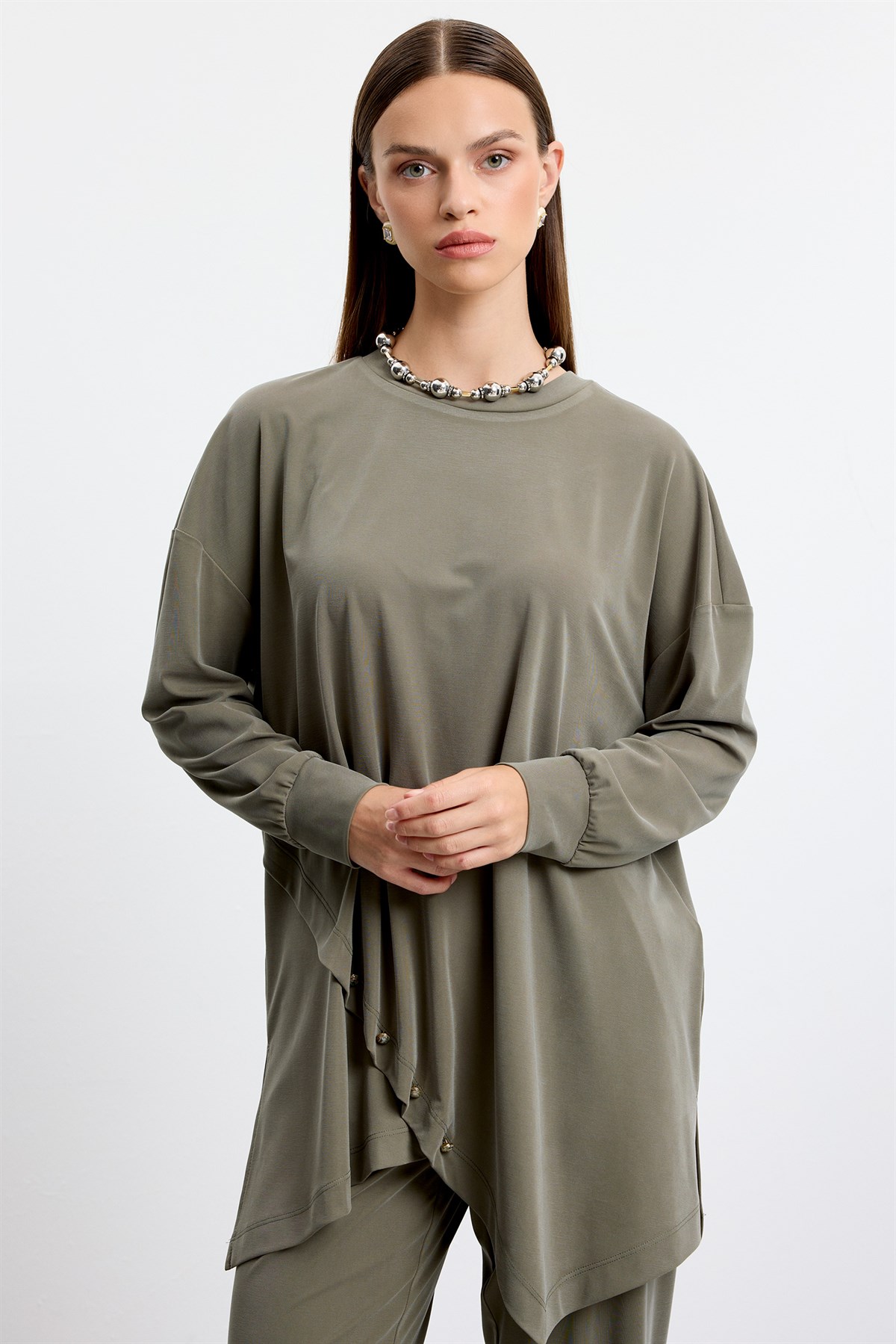 Asimetrik Tunik Pantolonlu Takım HAKİ