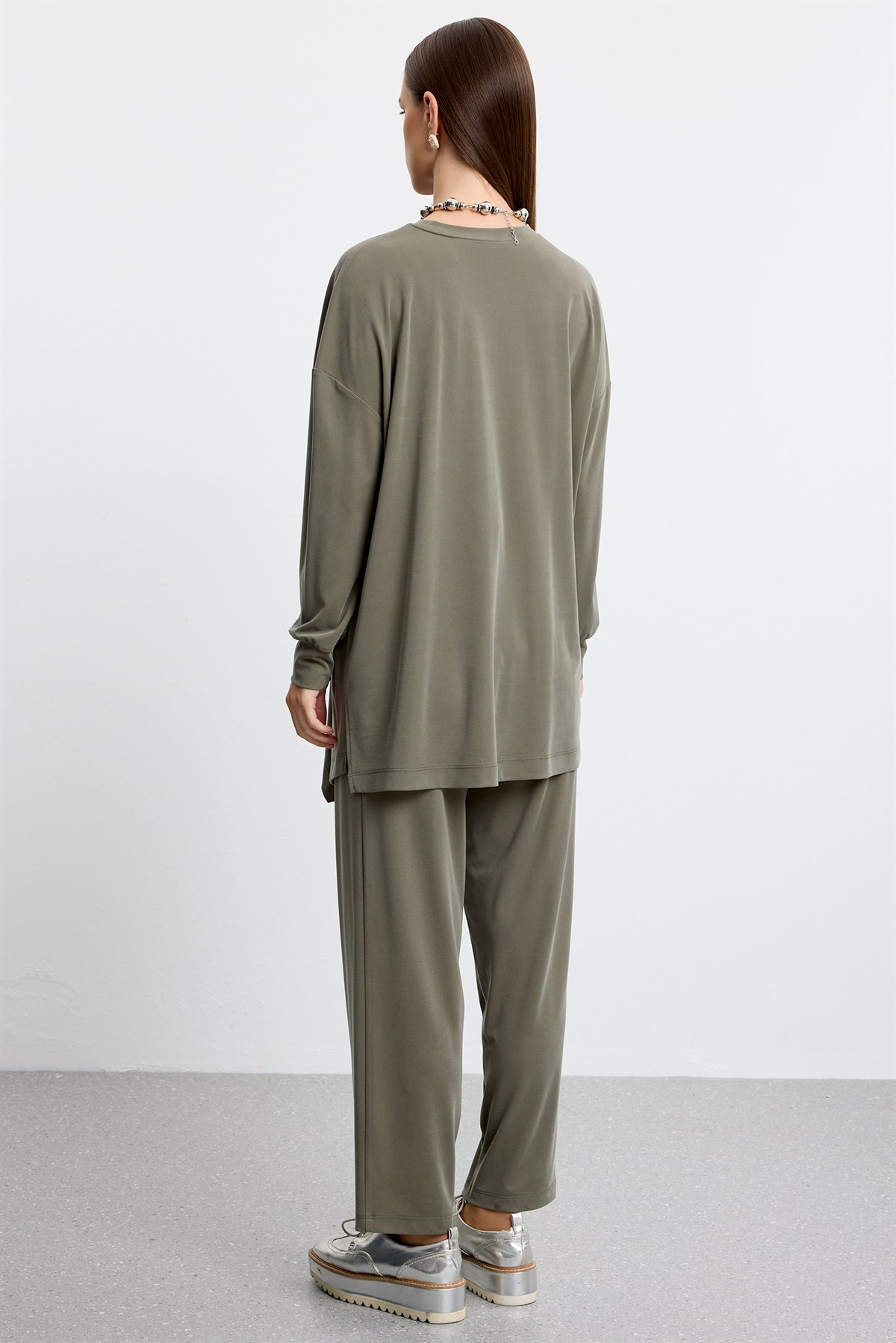 Asimetrik Tunik Pantolonlu Takım HAKİ