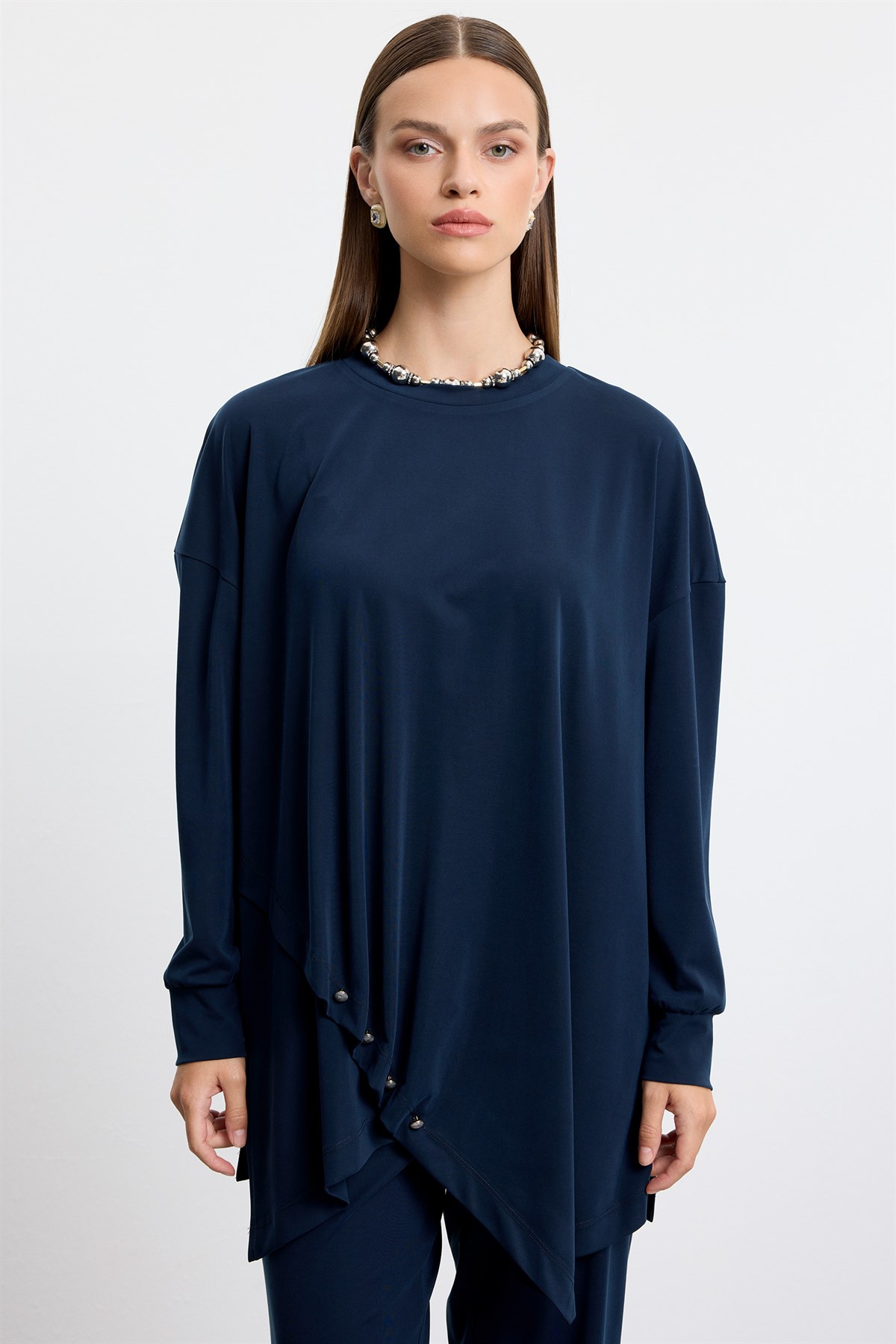 Asimetrik Tunik Pantolonlu Takım LACİVERT