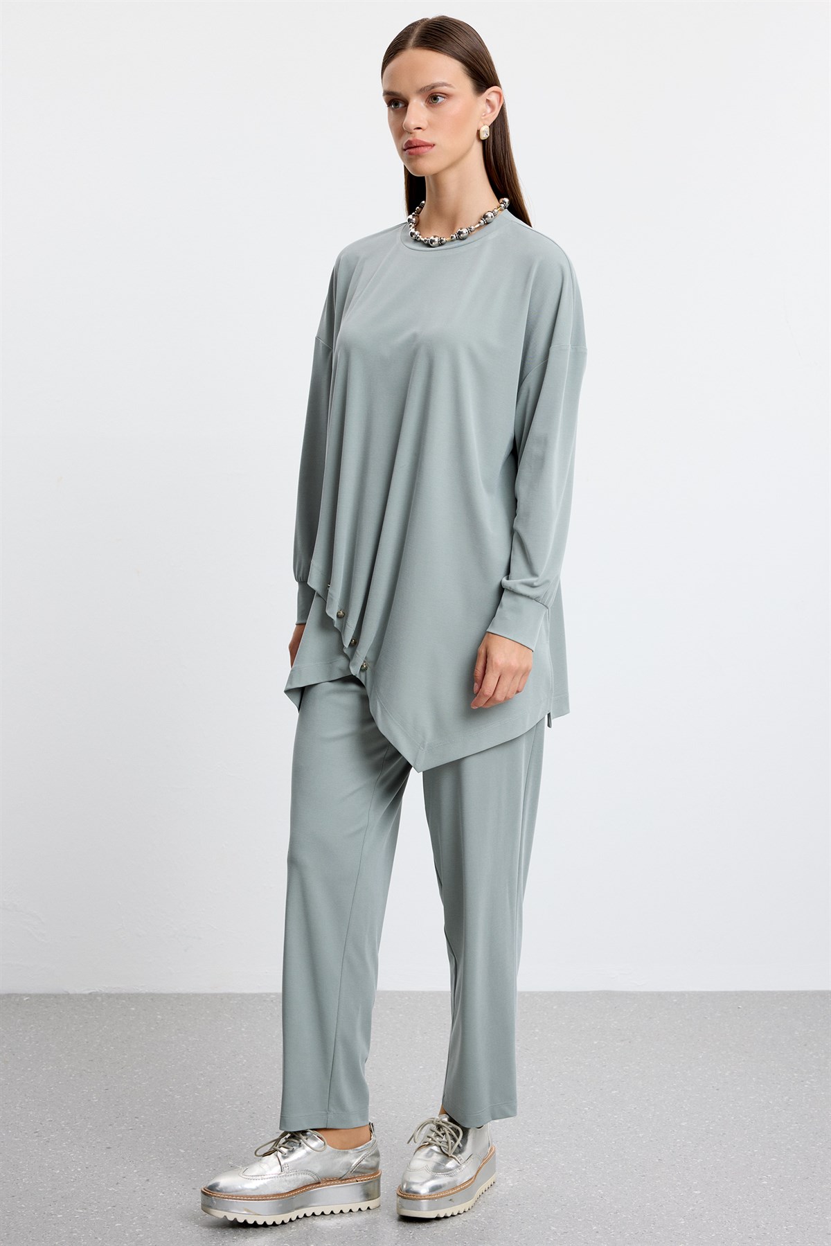 Asimetrik Tunik Pantolonlu Takım MİNT