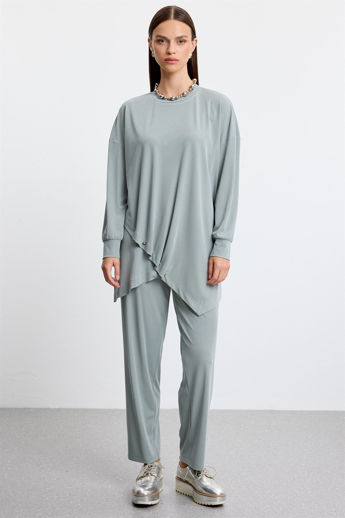 Asimetrik Tunik Pantolonlu Takım MİNT