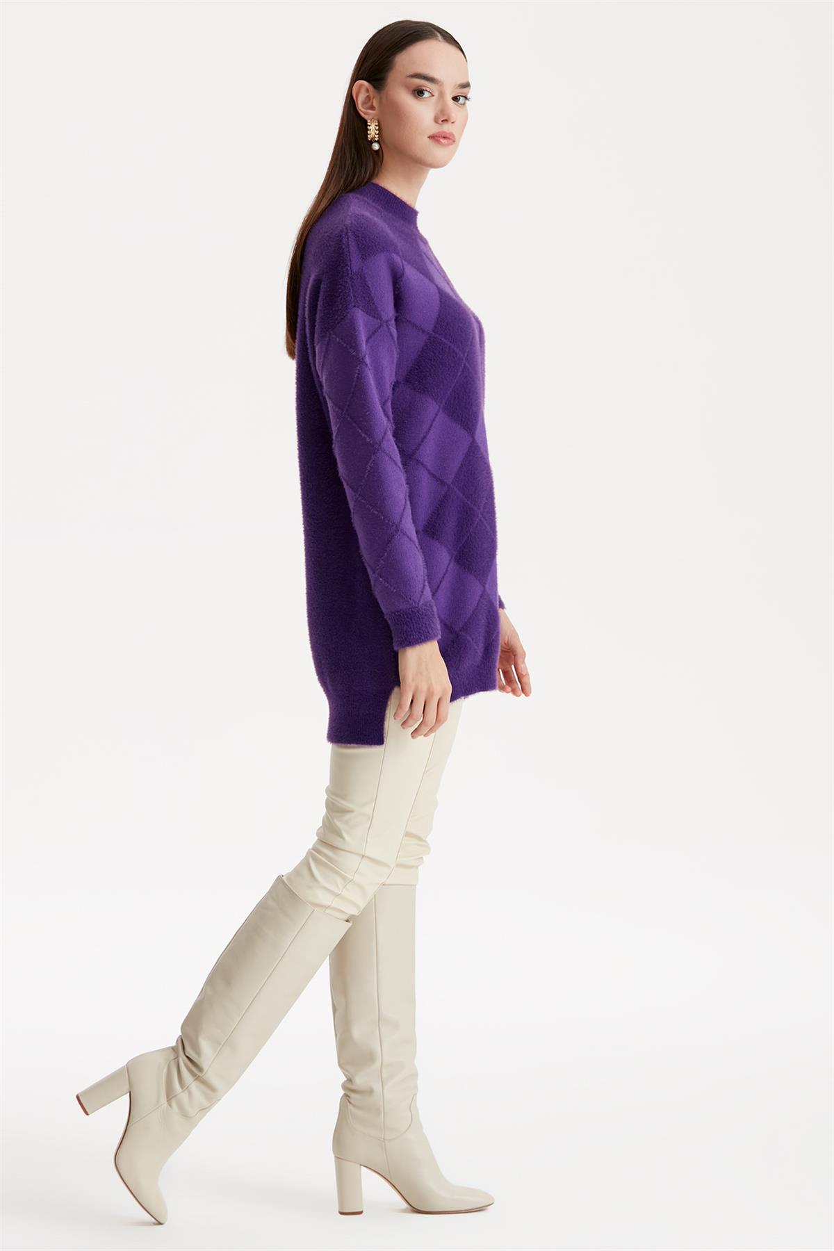 BAKLAVA DESENLİ MİNK TUNİK MOR