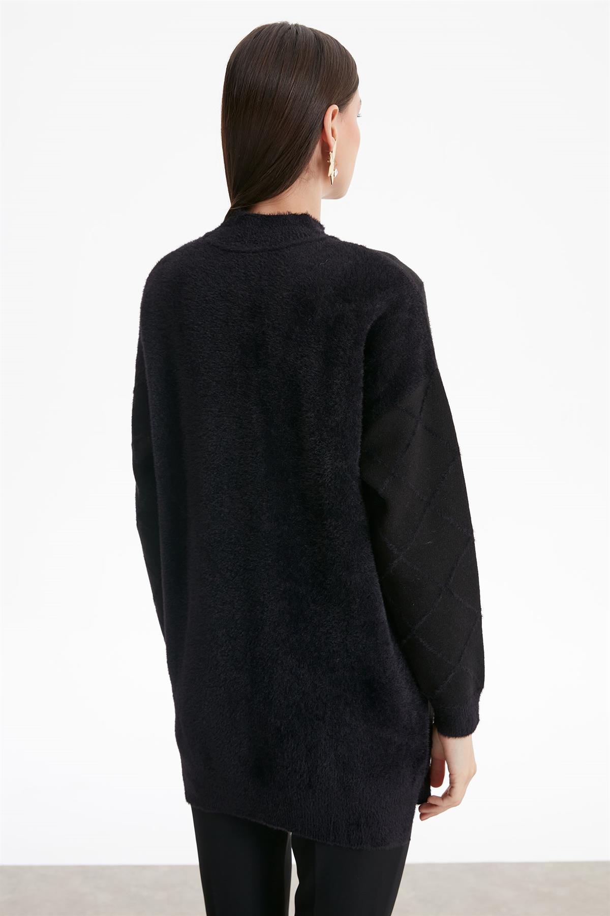 BAKLAVA DESENLİ MİNK TUNİK SİYAH