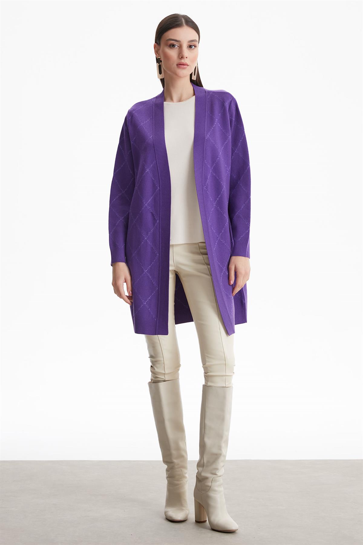 BAKLAVA DESENLİ SİMLİ HIRKA MOR