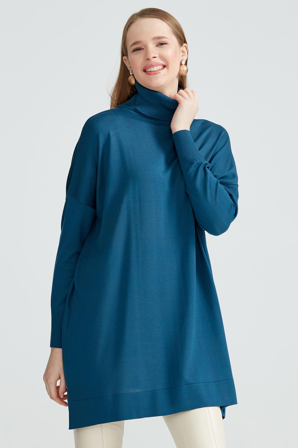 Balıkçı Yaka Oversize Basic Triko Tunik CLASSİC BLUE