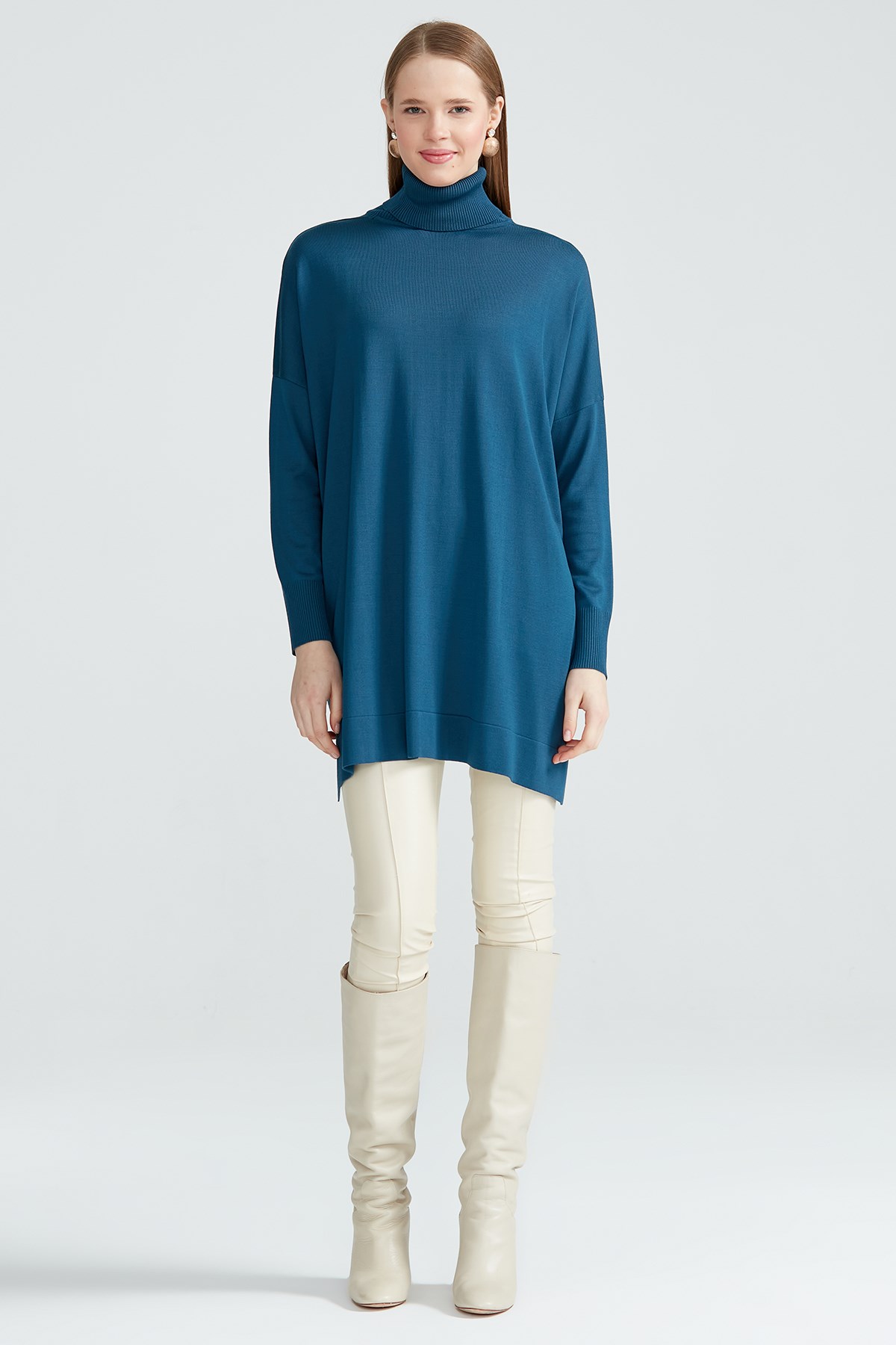 Balıkçı Yaka Oversize Basic Triko Tunik CLASSİC BLUE