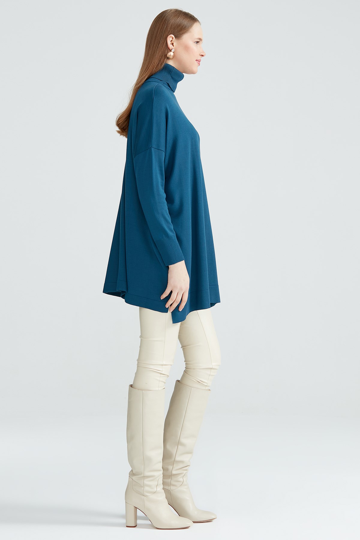 Balıkçı Yaka Oversize Basic Triko Tunik CLASSİC BLUE