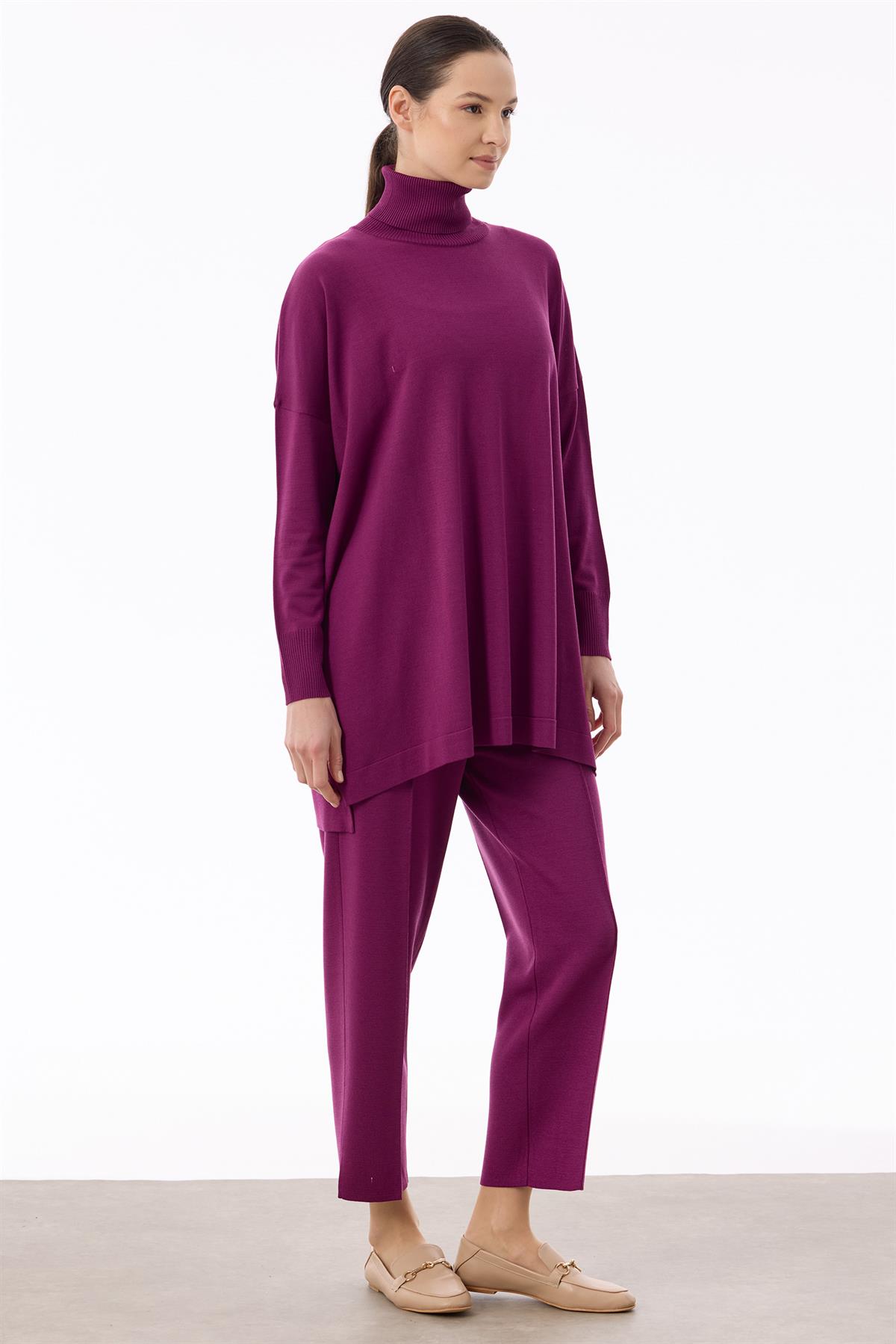 Balıkçı Yaka Oversize Basic Triko Tunik ERGUVAN