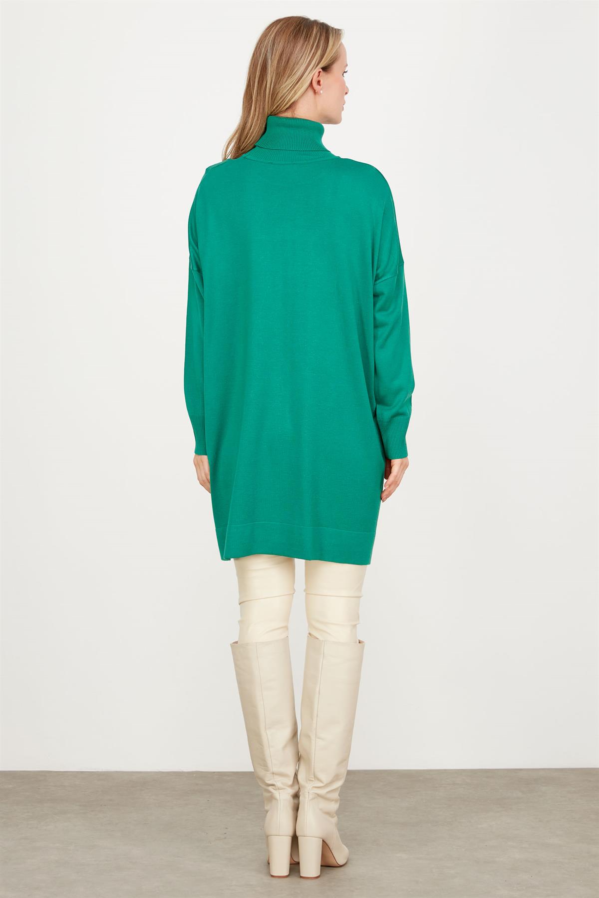 Balıkçı Yaka Oversize Basic Triko Tunik YEŞİL