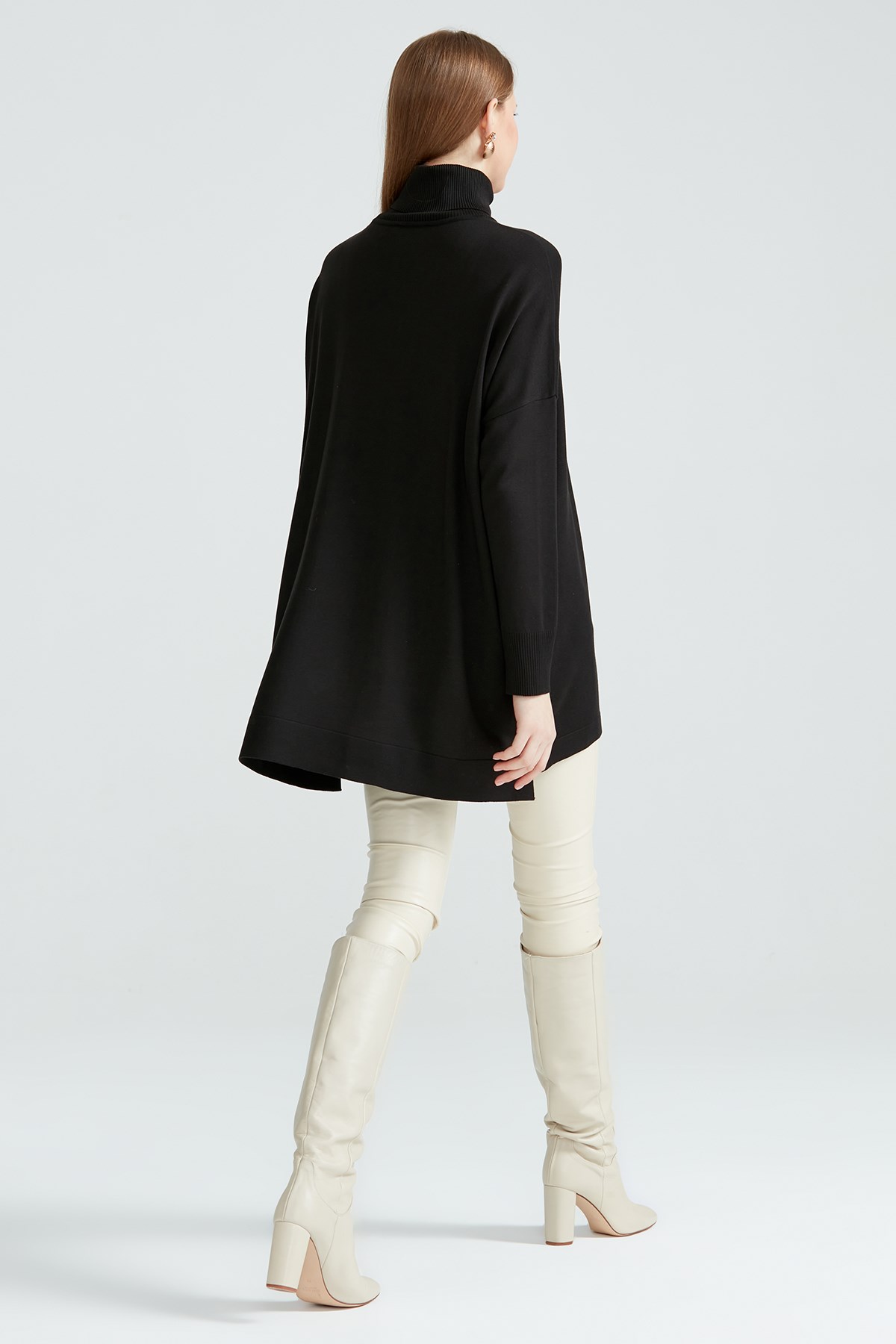 Balıkçı Yaka Oversize Basic Triko Tunik SİYAH